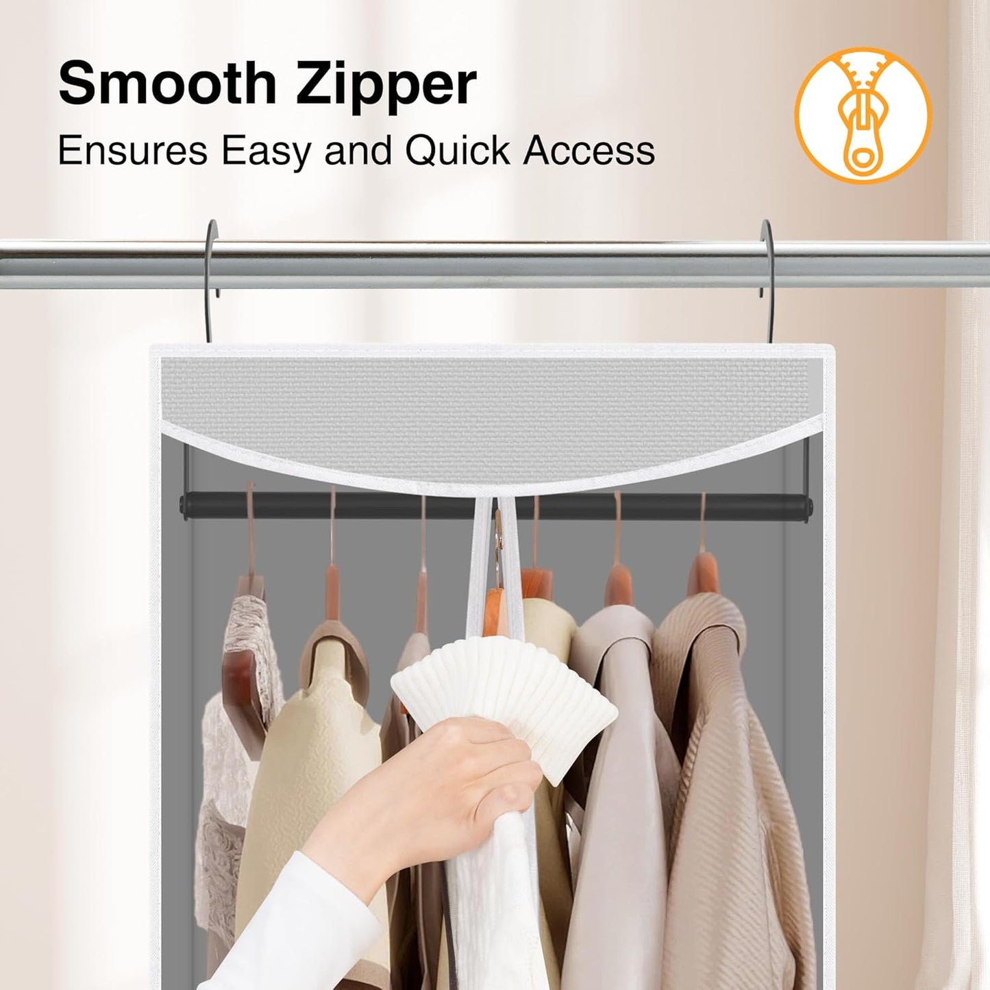 STO STO 2 Pack Garment Bag for Hanging Clothes Closet, Hanging Garment Cover with Built-in Steel Hanging Rod, Hanging Wardrobe Storage Bag for Suit, Dress with Clear Window, Zipper, ID Window, Gray