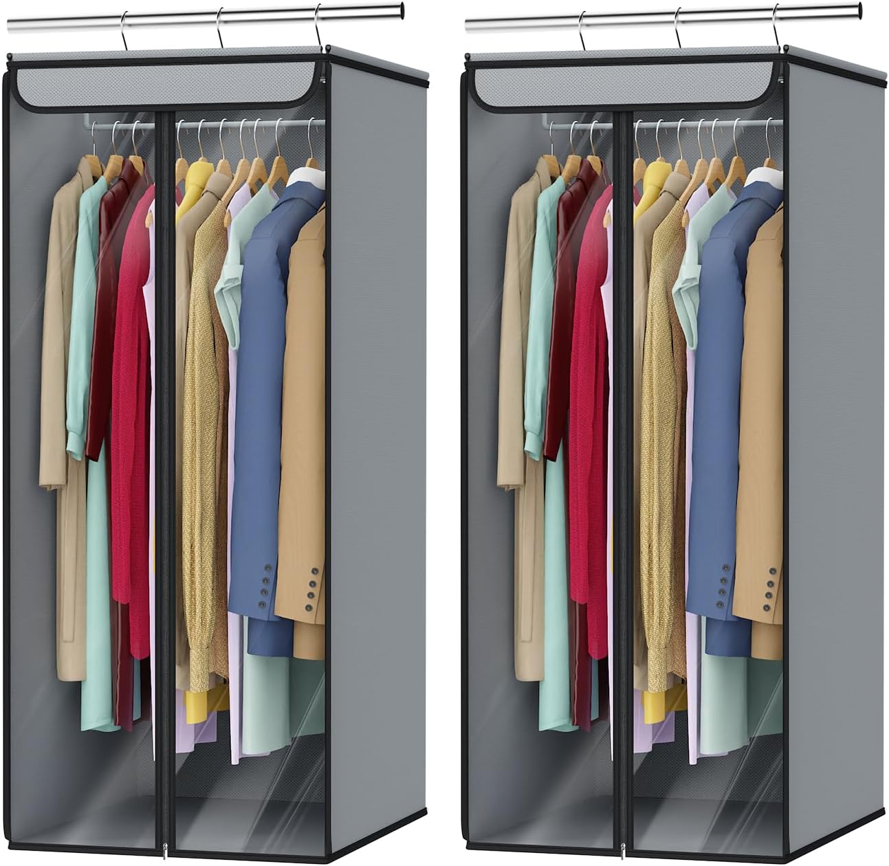 Univivi Garment Bags for Hanging Clothes, Large Clothes Storage Bags Closet Organizer with Clear Window, Premium Hanging Garment Storage Bag for Suits, Coats, Dresses, 54", 2-Pack