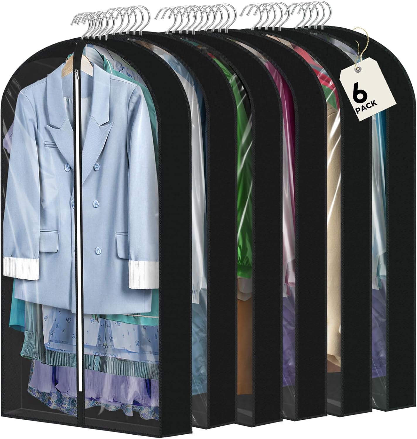 6 Pcs 60" Garment Bags for Hanging Clothes, Clear Suit Bags for Closet Storage Clothing Storage, Garment Bags Shoulder Covers with 4" Gussets for Coats, Jackets, Shirts and Sweater