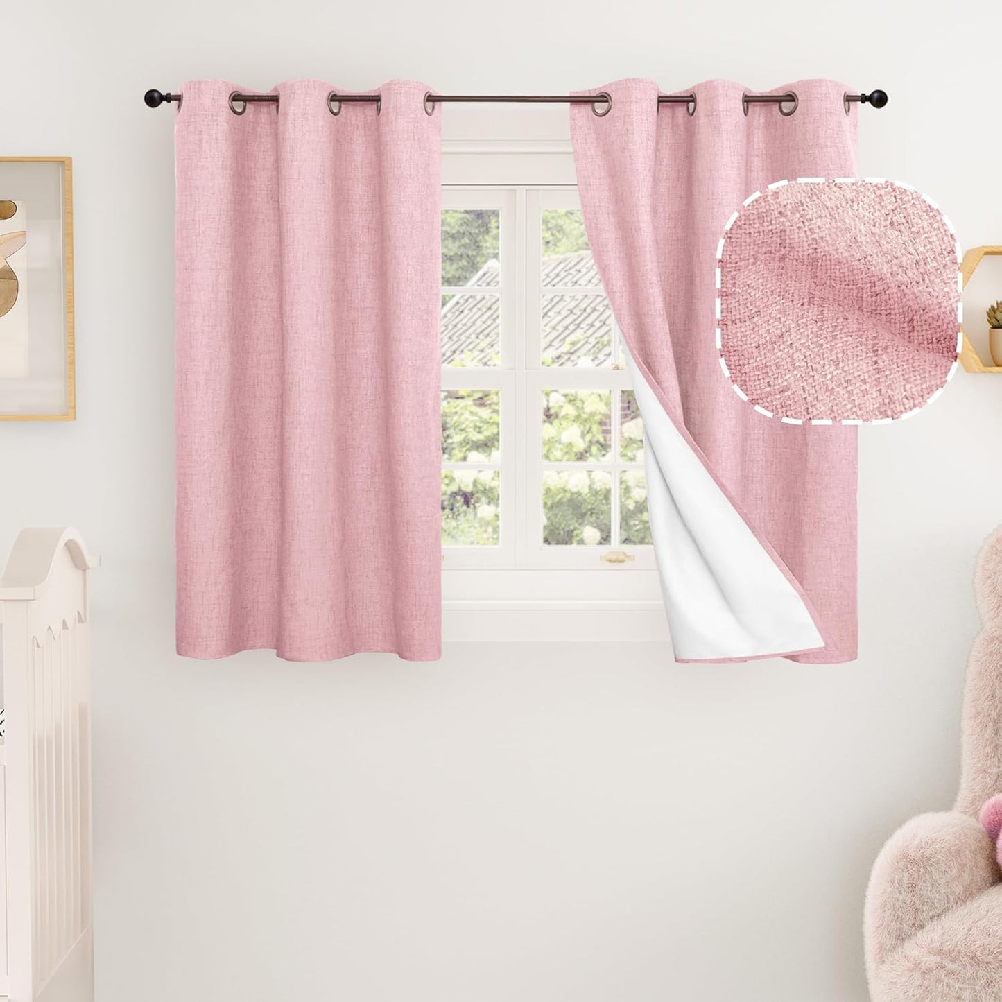 60 Inch Wide Linen Blackout Curtains for Living Room/Bedroom 84 Inch Length 2 Panels, Total Black Out Thermal Insulated Soundproof Grommet Boho Window Drapes White Liner for Modern Farmhouse, Natural