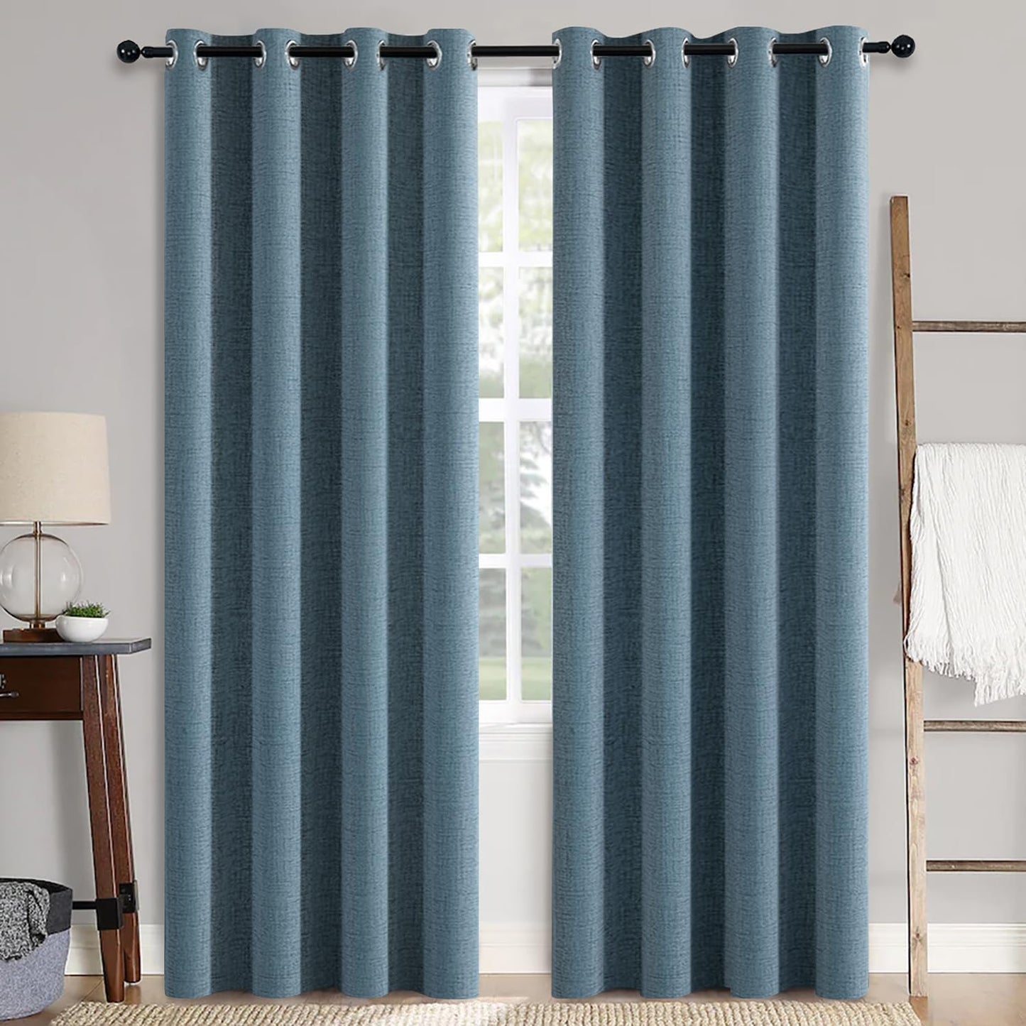 MIULEE 100% Blackout Linen Textured Curtains for Bedroom Solid Thermal Insulated Natural Beige Grommet Room Darkening Curtains & Drapes Luxury Decor for Living Room Nursery 62 x 96 Inch (2 Panels)