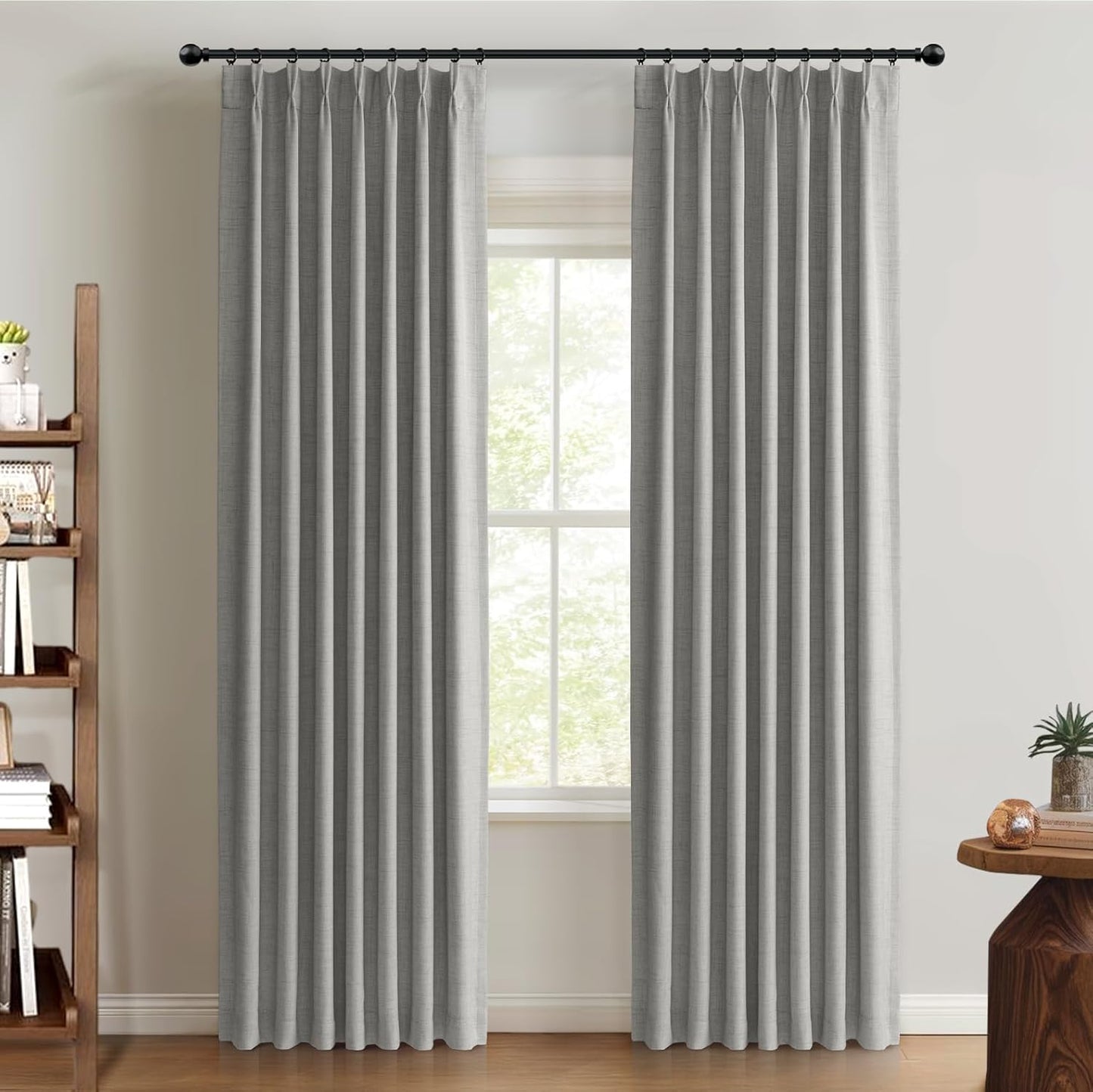 100% Blackout Shield Linen Look Textured Pinch Pleated Curtains Blackout Drapes 102 Inch Long 2 Panels Set, Faux Linen Blackout Curtains for Bedroom & Living Room, 40" W x 102" L, Oatmeal