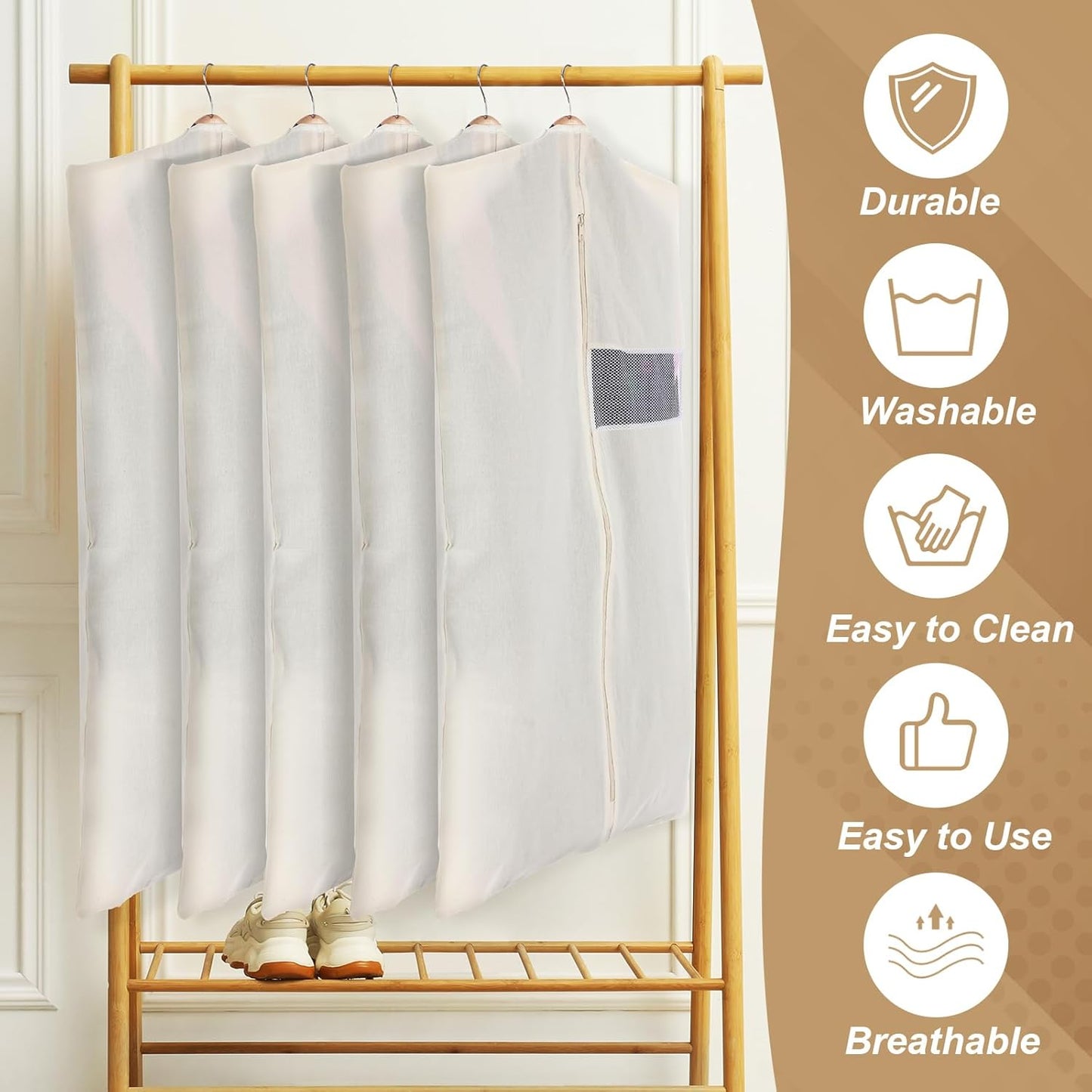 Aliceset 6 Pcs 24 x 40 Inches Cotton Garment Bags for Hanging Clothes, Canvas Suit Bags for Clothes Coats Jackets Shirts Closet Storage Travel Gusseted Hanging Garment Cover