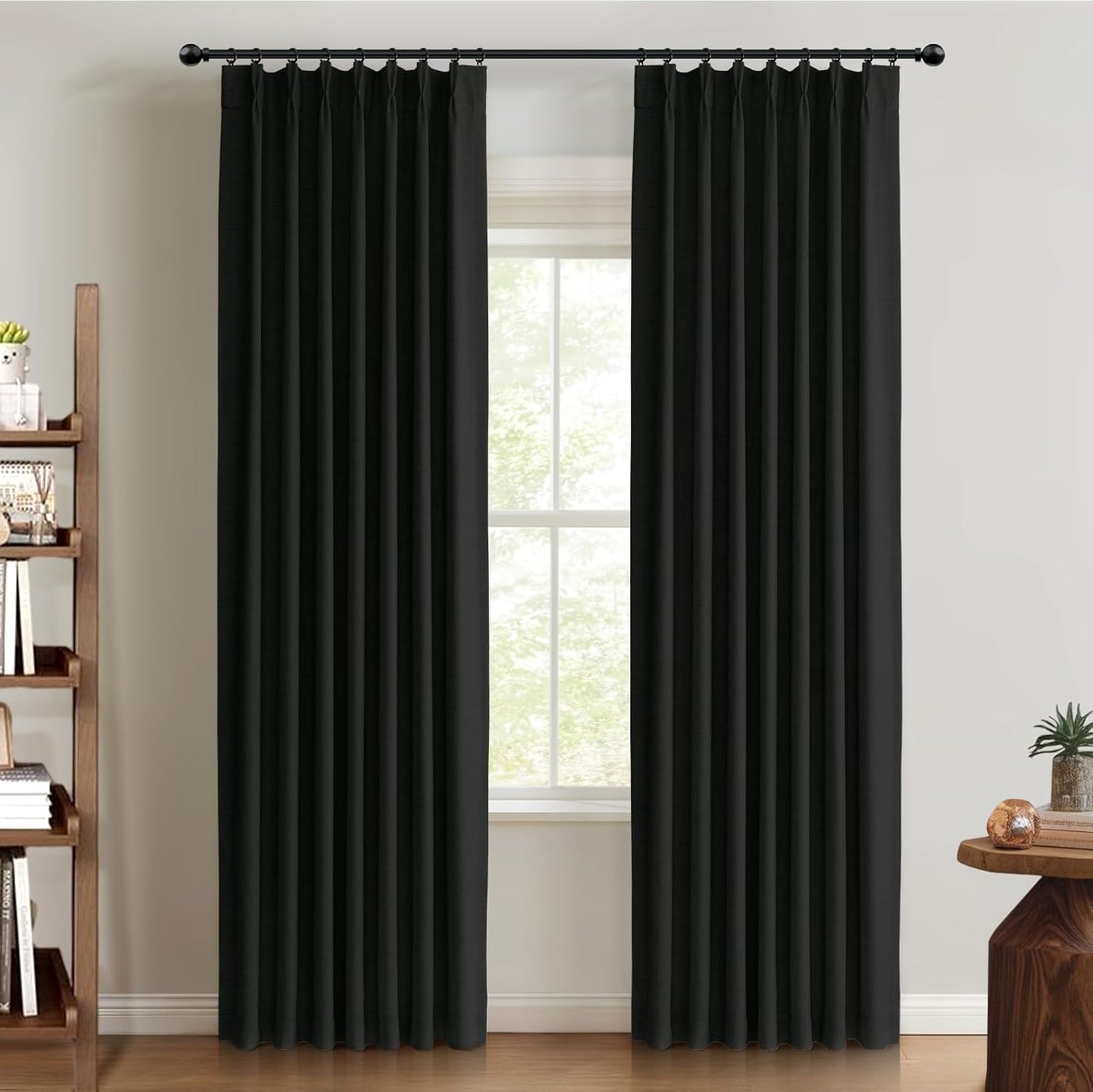 100% Blackout Shield Linen Look Textured Pinch Pleated Curtains Blackout Drapes 102 Inch Long 2 Panels Set, Faux Linen Blackout Curtains for Bedroom & Living Room, 40" W x 102" L, Oatmeal