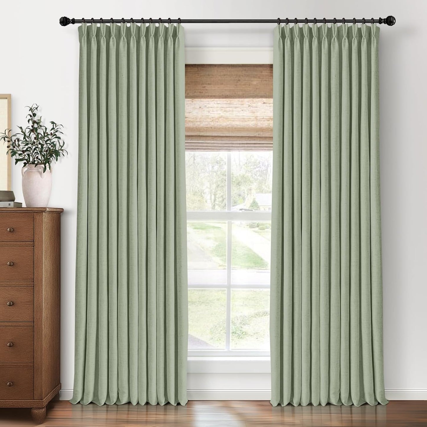 Pinch Pleated Blackout Curtains 96 Inches Long, Linen Blend, 100% Blackout Drapes with 20 Hooks, Ideal for Bedroom and Living Room, 40" W x 96" L (Pack of 2), Natural