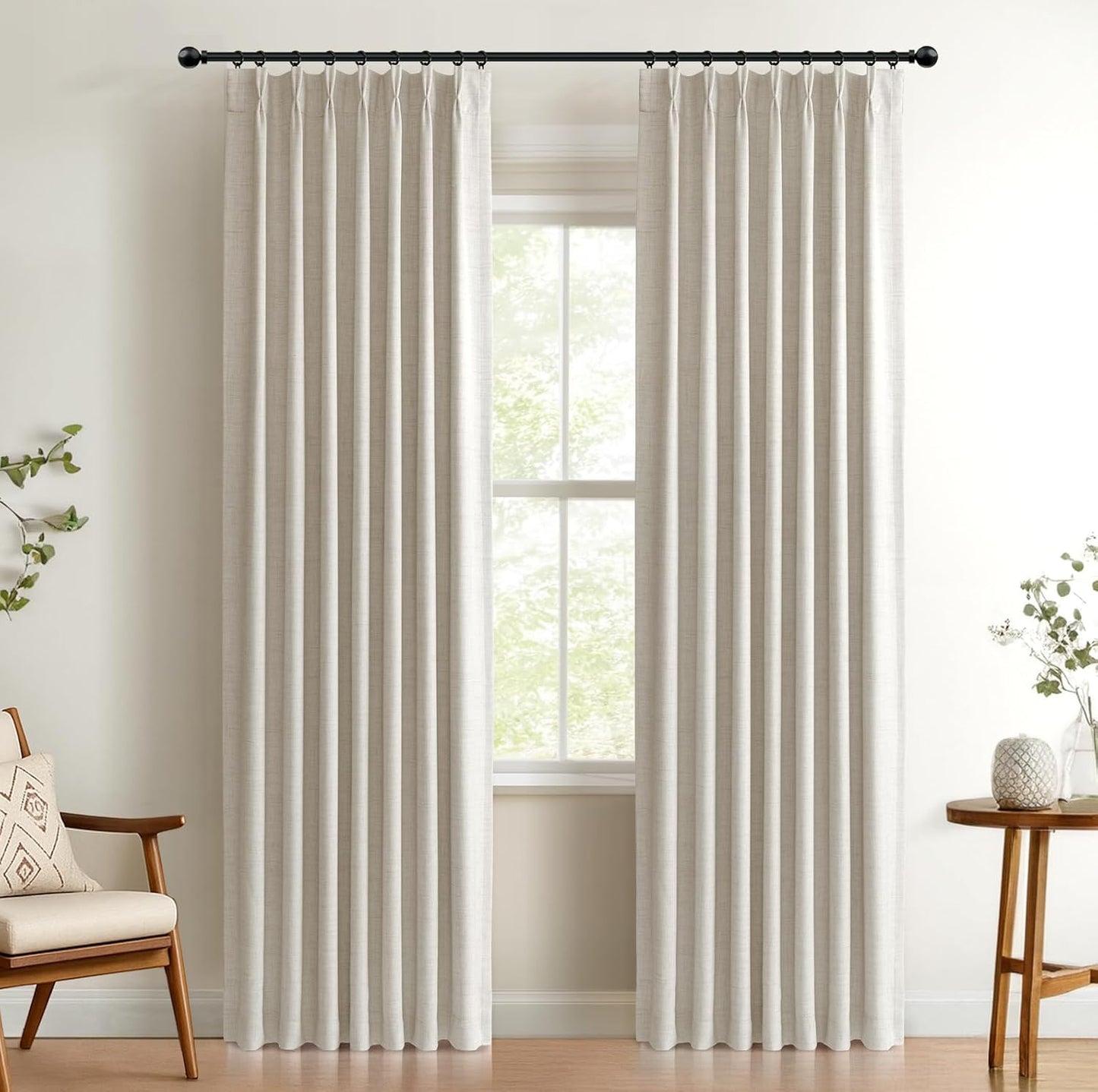 100% Blackout Shield Linen Look Textured Pinch Pleated Curtains Blackout Drapes 102 Inch Long 2 Panels Set, Faux Linen Blackout Curtains for Bedroom & Living Room, 40" W x 102" L, Oatmeal