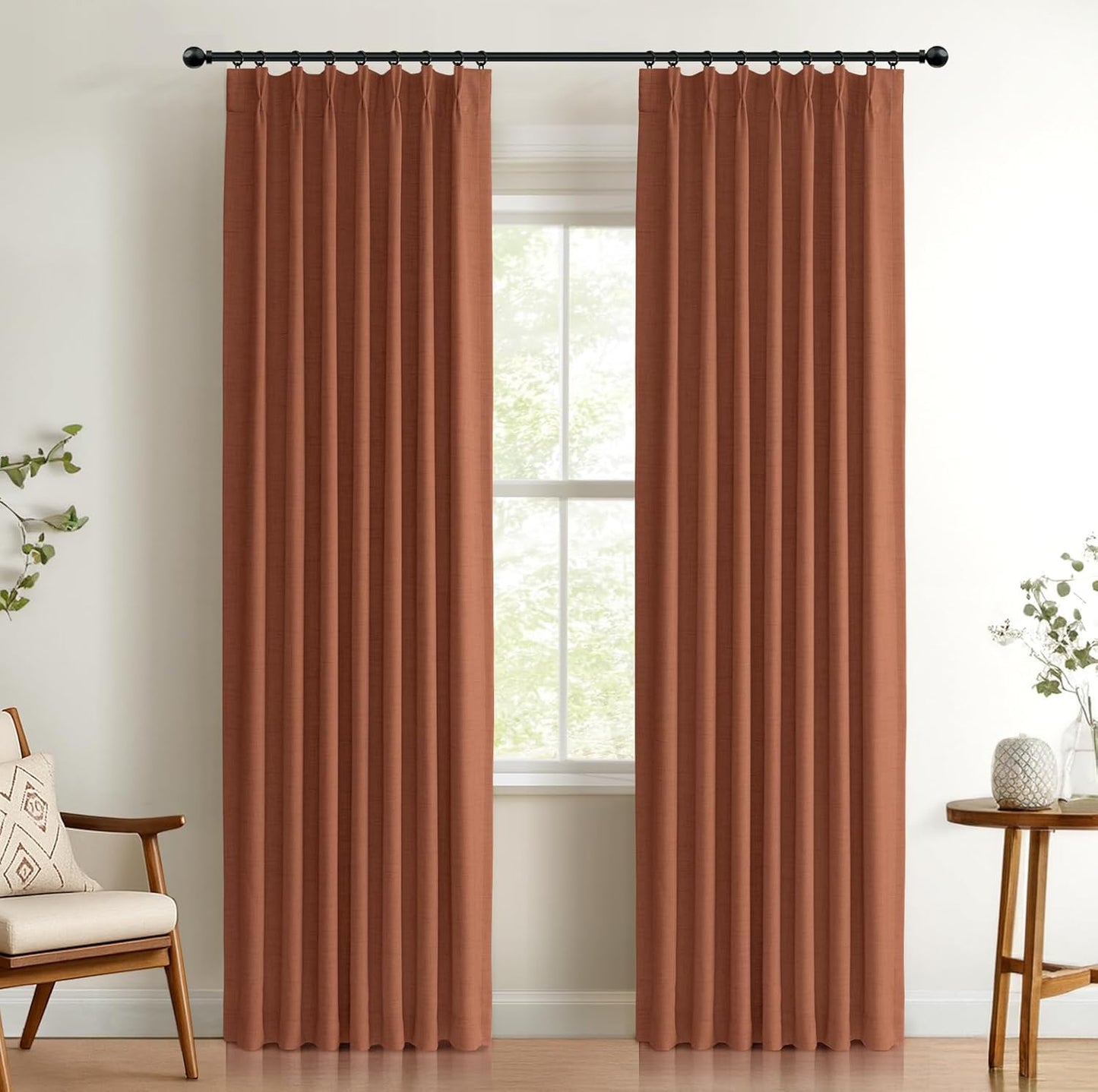 100% Blackout Shield Linen Look Textured Pinch Pleated Curtains Blackout Drapes 102 Inch Long 2 Panels Set, Faux Linen Blackout Curtains for Bedroom & Living Room, 40" W x 102" L, Oatmeal