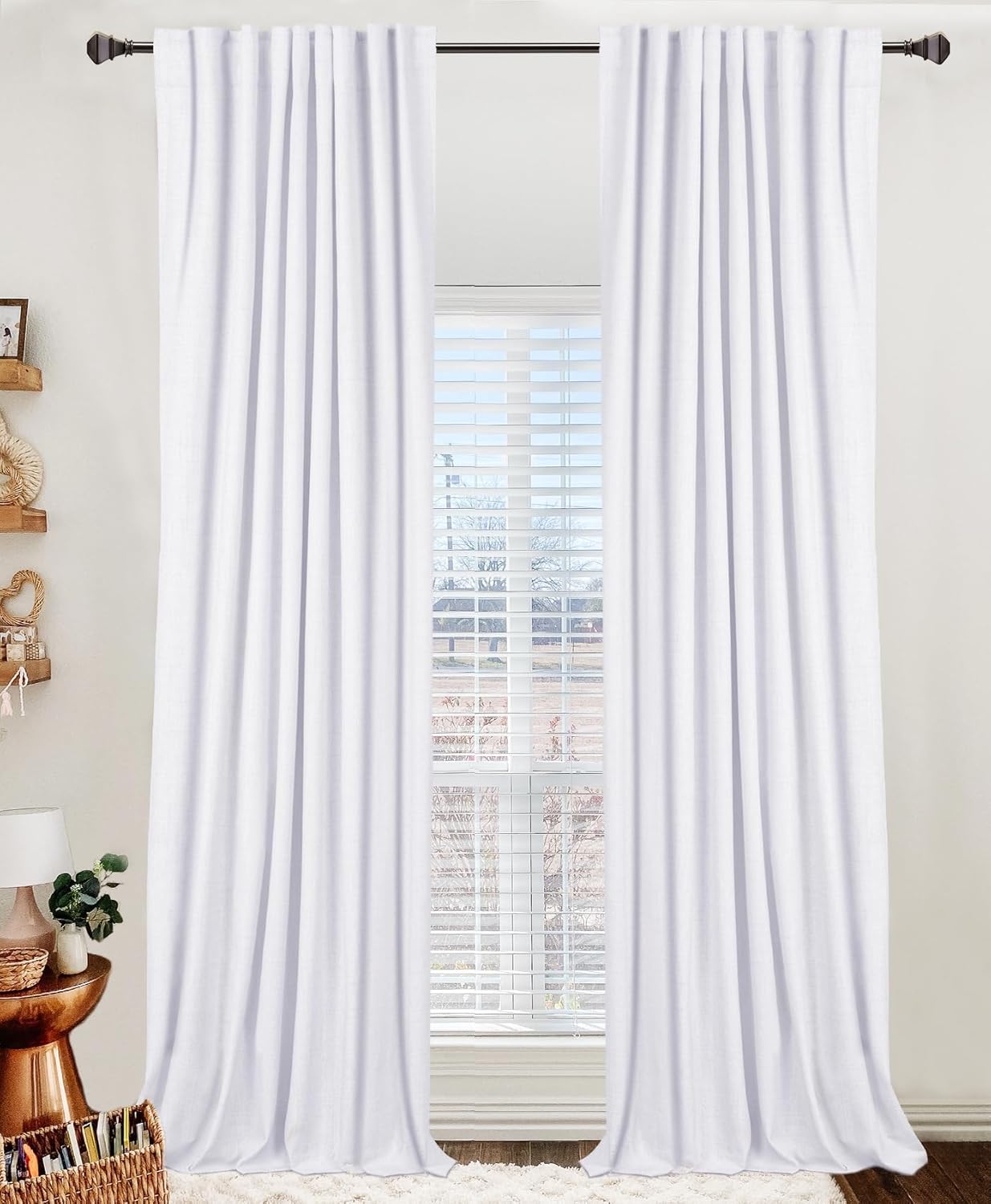 100% Blackout Shield Linen Blackout Curtains for Bedroom 120 Inches Long, Back Tab/Rod Pocket Living Room Drapes, Thermal Insulated Blackout Curtains 2 Panels Set, 50" W x 120" L, Faux Linen