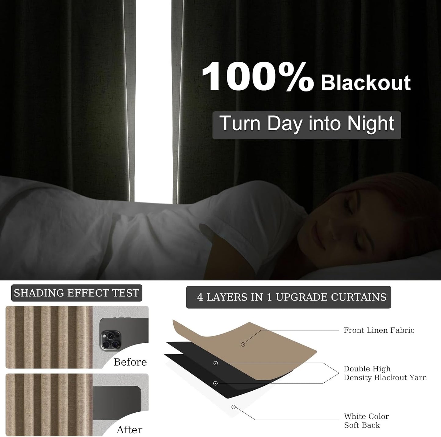 Topfinel Linen Blackout Curtains 96 Inch Long, Light Blocking Rustic Neutral Thermal Insulated Brown Natural Linen Cabin Back Tab Viral Drapery Drapes with Hooks Rings 2 Panel Sets, Brown Tan 8 FT