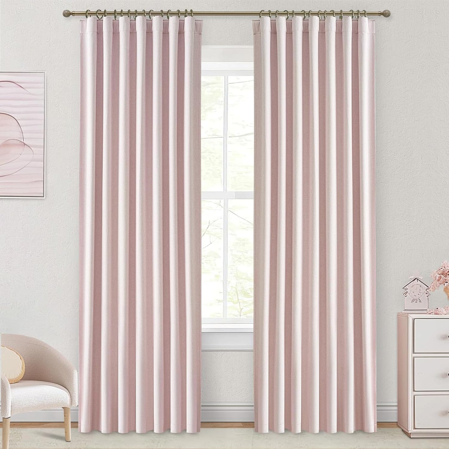 Natural Linen Blackout 92 Inch Bedroom Curtains 2 Panel Sets, Rustic Boho Cream Pleated Ceiling Track Curtain for Dining Room Heat Blocking Privacy Heavy Drape 92 Inches Long Oatmeal Back Tab