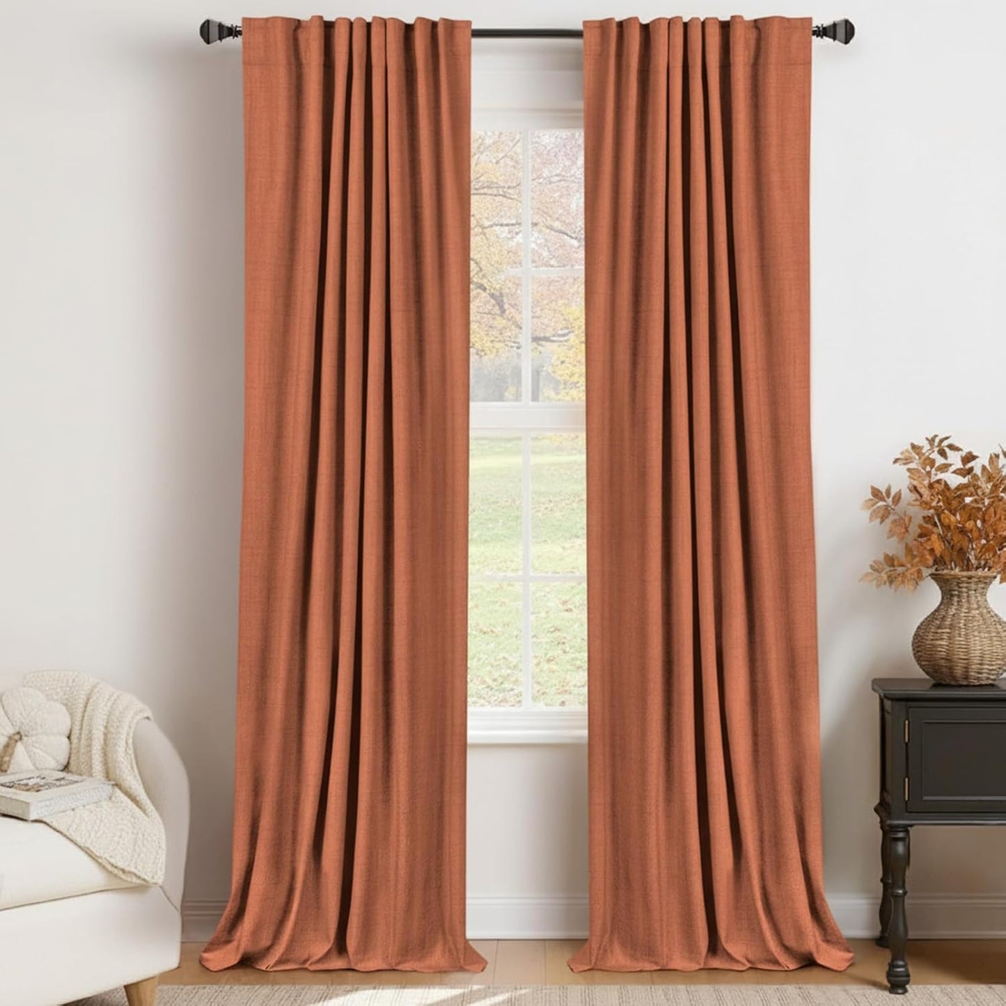 100% Blackout Shield Linen Blackout Curtains for Bedroom 120 Inches Long, Back Tab/Rod Pocket Living Room Drapes, Thermal Insulated Blackout Curtains 2 Panels Set, 50" W x 120" L, Faux Linen