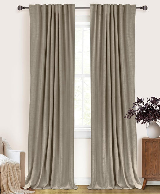 100% Blackout Shield Linen Blackout Curtains for Bedroom 120 Inches Long, Back Tab/Rod Pocket Living Room Drapes, Thermal Insulated Blackout Curtains 2 Panels Set, 50" W x 120" L, Faux Linen