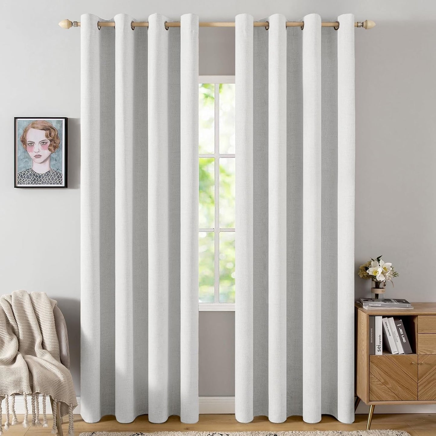 MIULEE 100% Blackout Linen Textured Curtains for Bedroom Solid Thermal Insulated Natural Beige Grommet Room Darkening Curtains & Drapes Luxury Decor for Living Room Nursery 62 x 96 Inch (2 Panels)