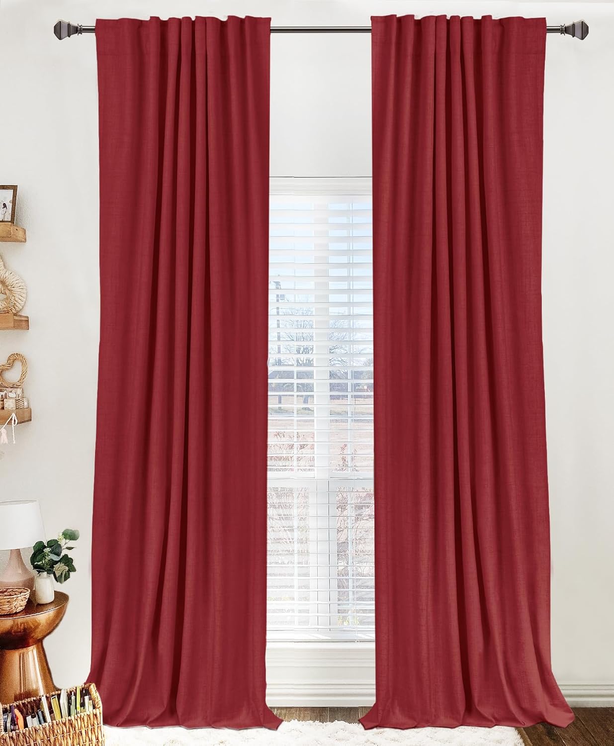 100% Blackout Shield Linen Blackout Curtains for Bedroom 120 Inches Long, Back Tab/Rod Pocket Living Room Drapes, Thermal Insulated Blackout Curtains 2 Panels Set, 50" W x 120" L, Faux Linen