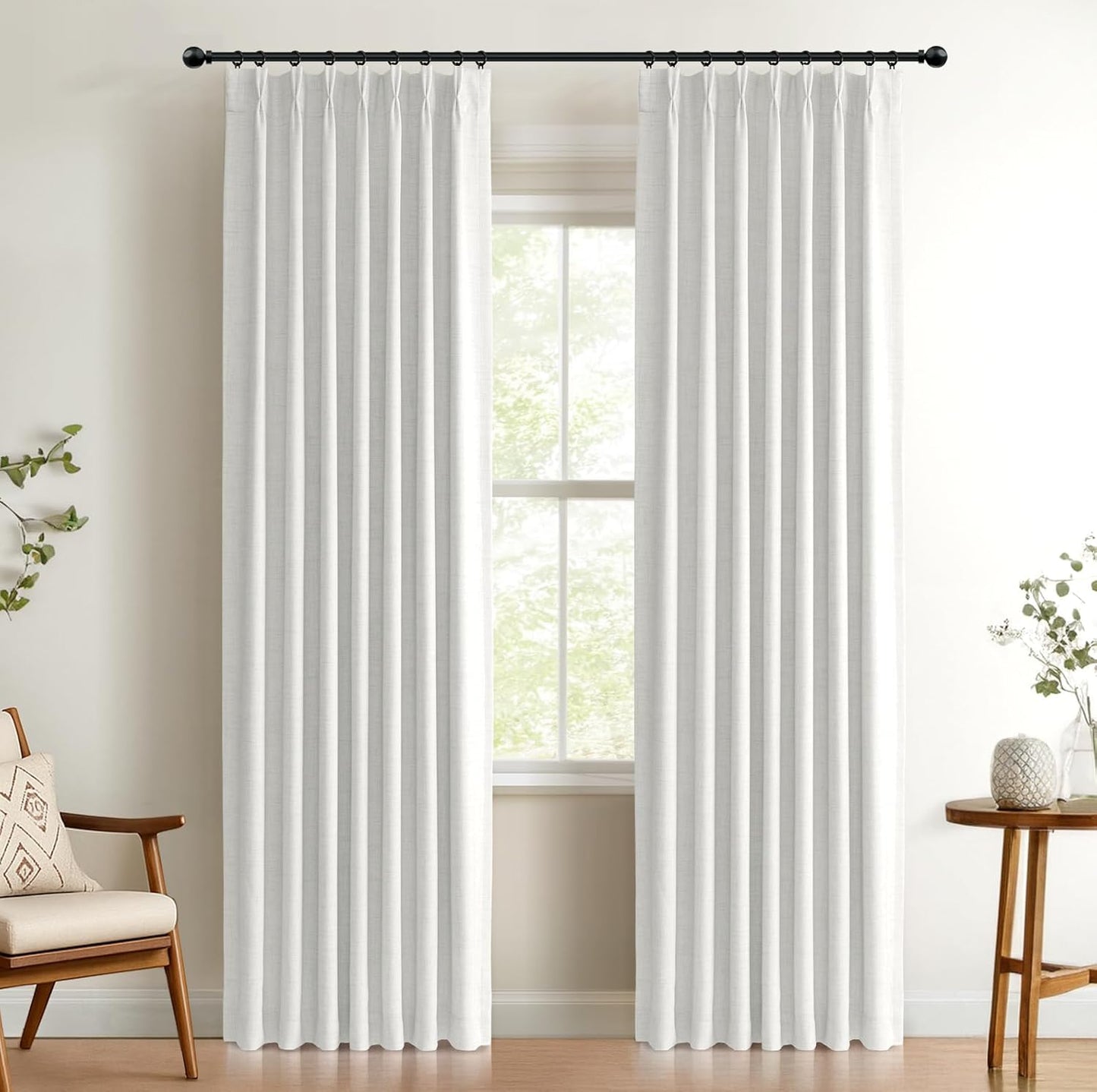 100% Blackout Shield Linen Look Textured Pinch Pleated Curtains Blackout Drapes 102 Inch Long 2 Panels Set, Faux Linen Blackout Curtains for Bedroom & Living Room, 40" W x 102" L, Oatmeal