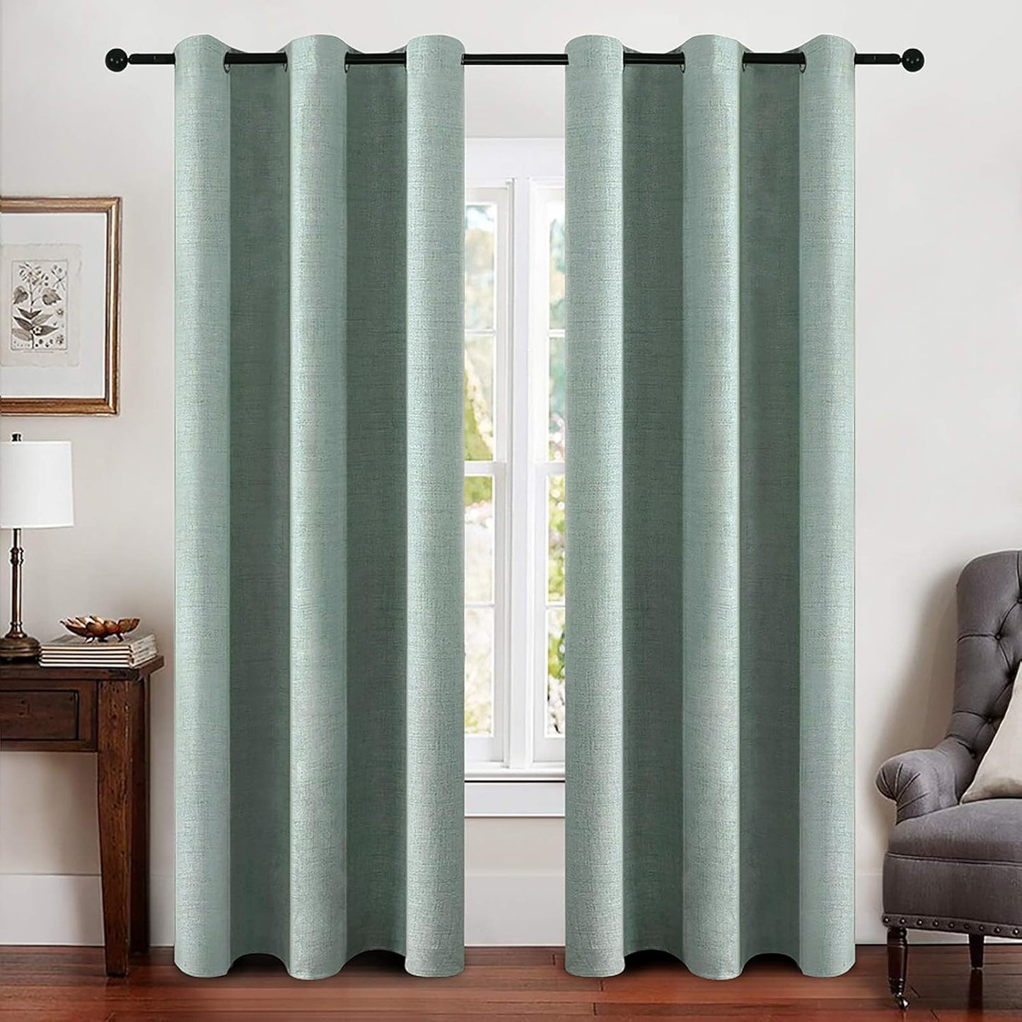 MIULEE 100% Blackout Linen Textured Curtains for Bedroom Solid Thermal Insulated Natural Beige Grommet Room Darkening Curtains & Drapes Luxury Decor for Living Room Nursery 62 x 96 Inch (2 Panels)