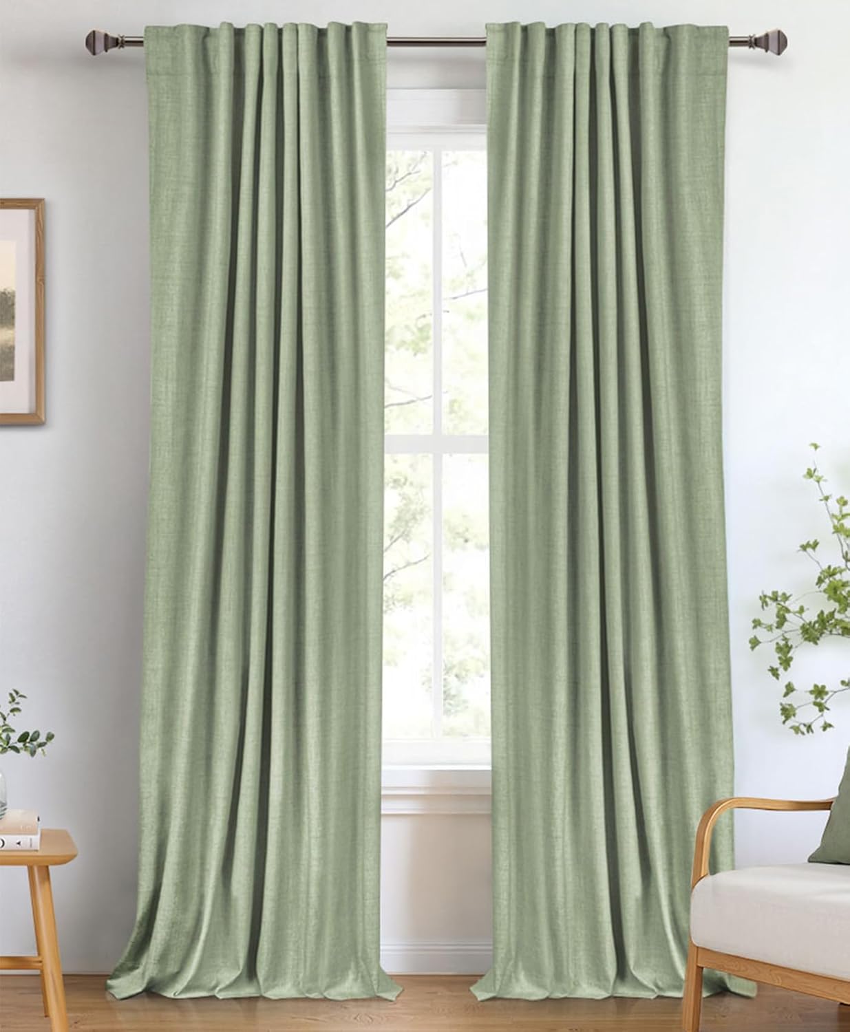 100% Blackout Shield Linen Blackout Curtains for Bedroom 120 Inches Long, Back Tab/Rod Pocket Living Room Drapes, Thermal Insulated Blackout Curtains 2 Panels Set, 50" W x 120" L, Faux Linen