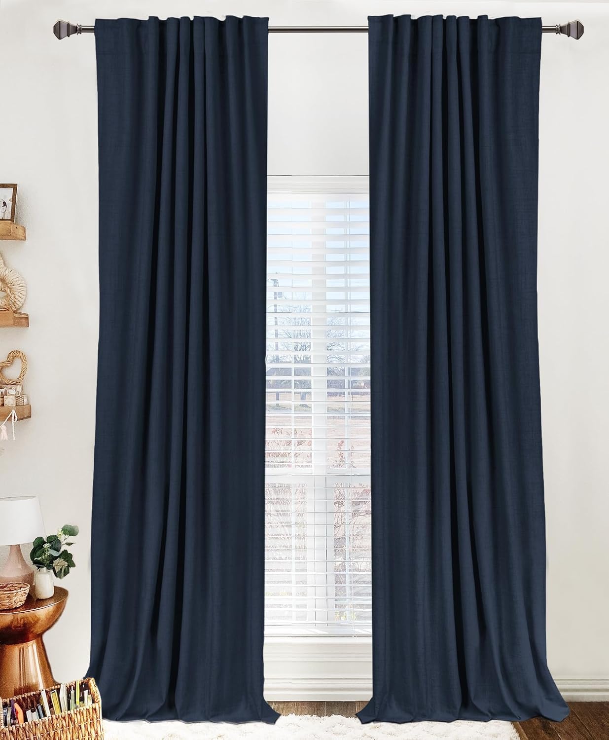 100% Blackout Shield Linen Blackout Curtains for Bedroom 120 Inches Long, Back Tab/Rod Pocket Living Room Drapes, Thermal Insulated Blackout Curtains 2 Panels Set, 50" W x 120" L, Faux Linen