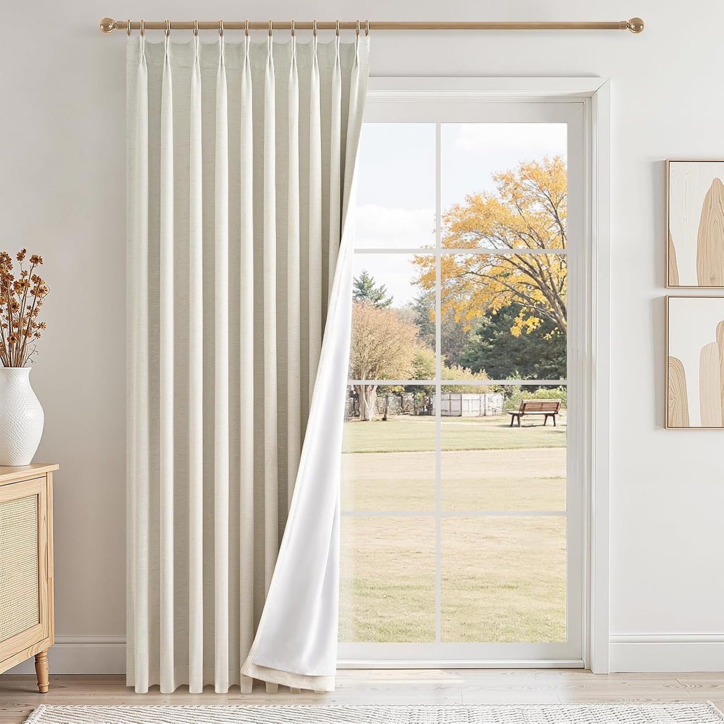 96 Inch Long Pinch Pleated Dark Linen Color Curtains,100% Blackout Thermal Insulated Natural Pinch Pleat Rustic Country Style Drapes with Hooks Rings 2 Panel Sets,Taupe Tan 8FT Window Curtain