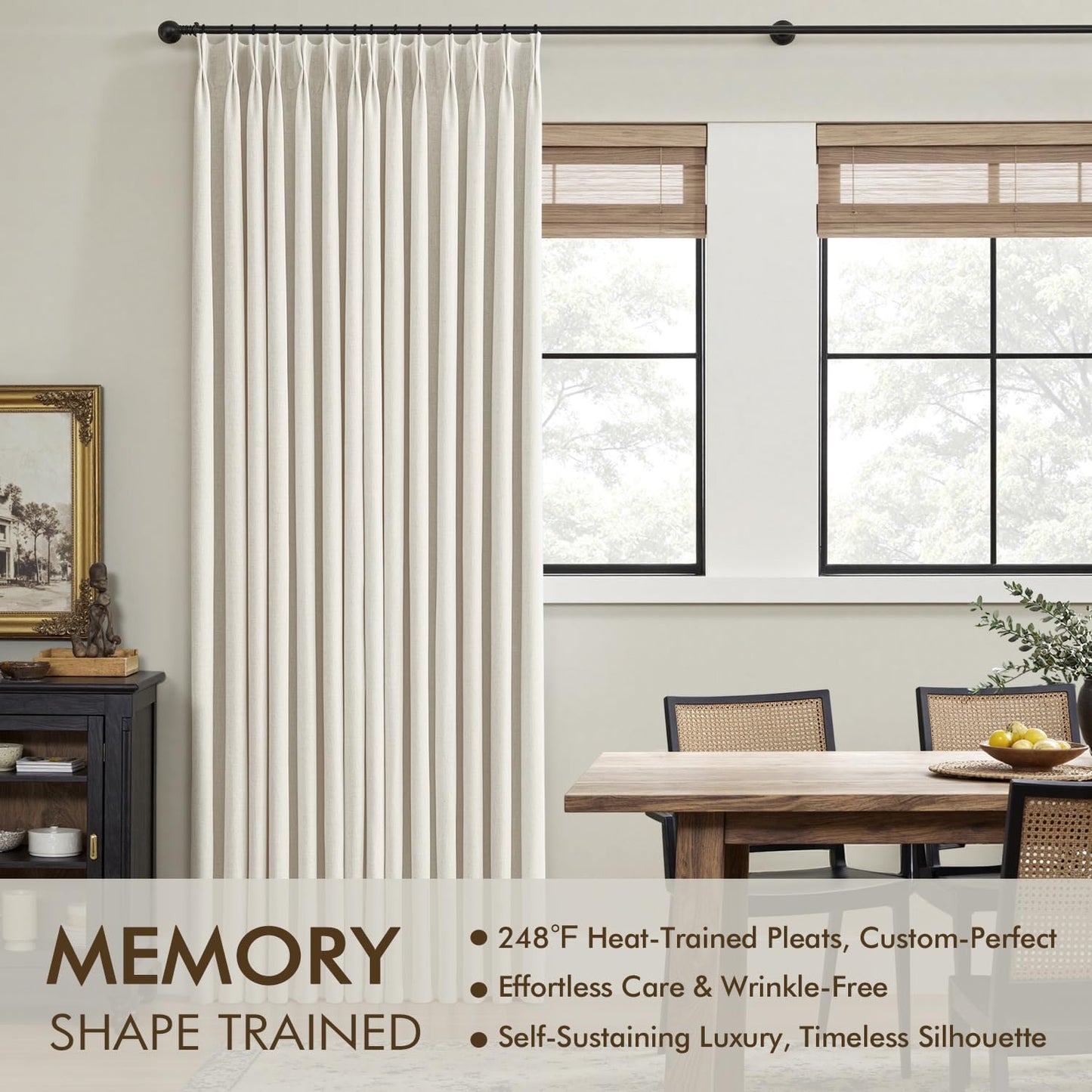 MIULEE Natural Pinch Pleated 100% Blackout Linen Curtains for Bedroom, Room Darkening Light Blocking Window Curtains 84 inches Long for Living Room, Black Out Pleat Drapes with Pin Hooks, 2 Panels