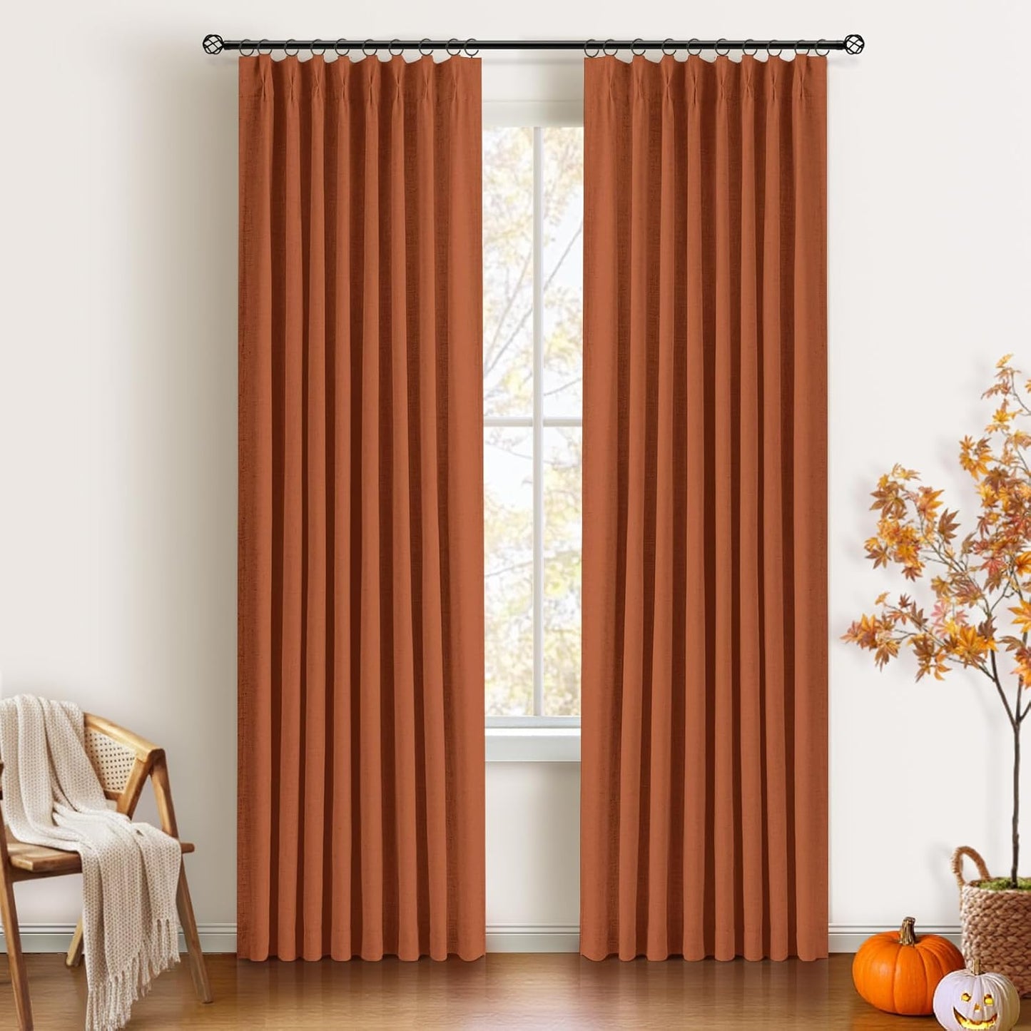 Pinch Pleated Blackout Curtains 96 Inches Long, Linen Blend, 100% Blackout Drapes with 20 Hooks, Ideal for Bedroom and Living Room, 40" W x 96" L (Pack of 2), Natural