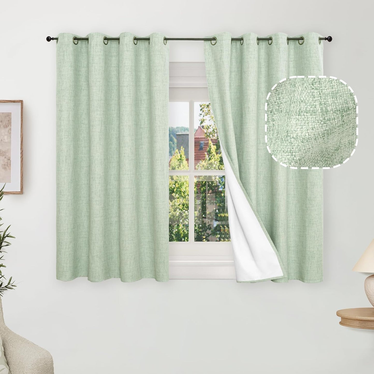 60 Inch Wide Linen Blackout Curtains for Living Room/Bedroom 84 Inch Length 2 Panels, Total Black Out Thermal Insulated Soundproof Grommet Boho Window Drapes White Liner for Modern Farmhouse, Natural