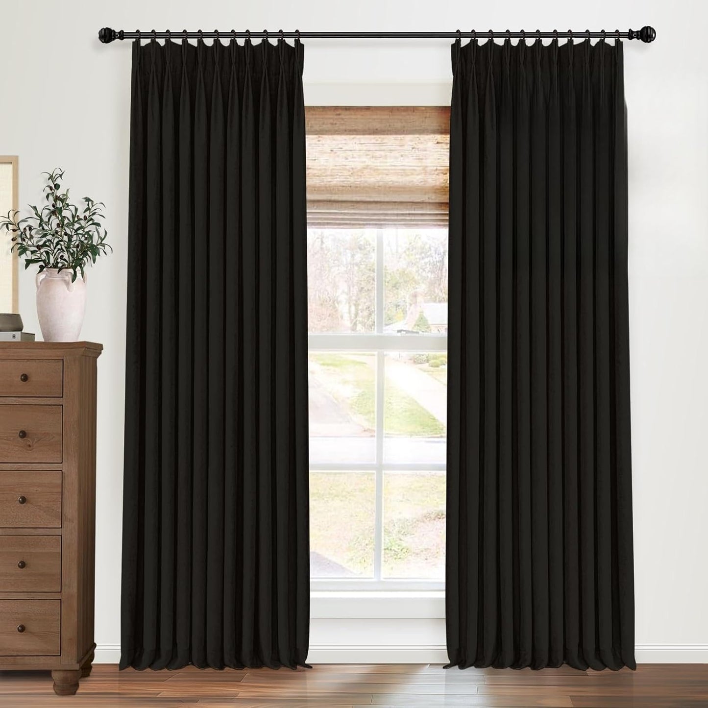 Pinch Pleated Blackout Curtains 96 Inches Long, Linen Blend, 100% Blackout Drapes with 20 Hooks, Ideal for Bedroom and Living Room, 40" W x 96" L (Pack of 2), Natural