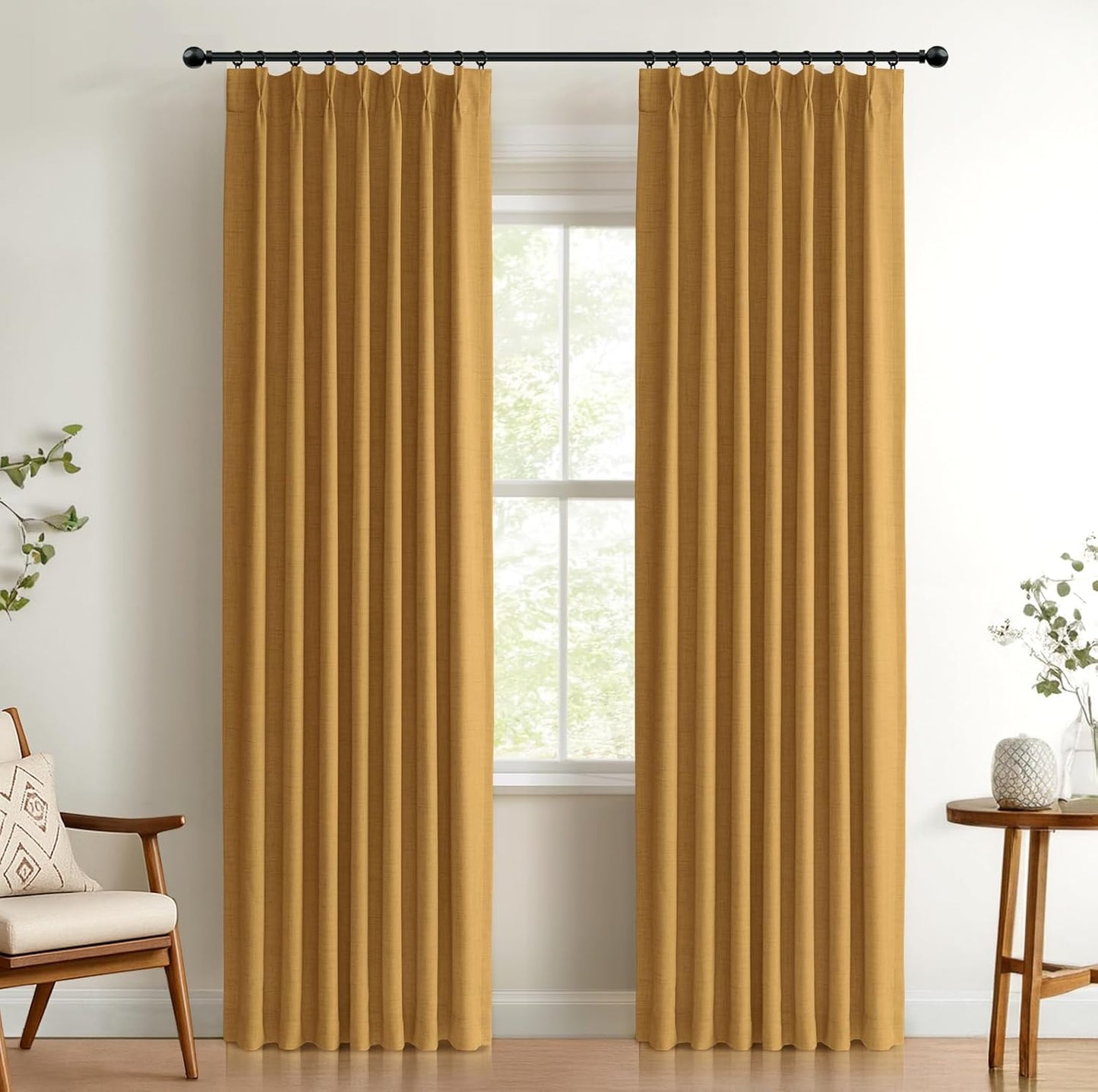100% Blackout Shield Linen Look Textured Pinch Pleated Curtains Blackout Drapes 102 Inch Long 2 Panels Set, Faux Linen Blackout Curtains for Bedroom & Living Room, 40" W x 102" L, Oatmeal