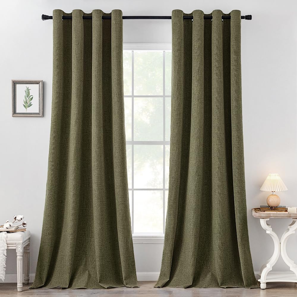 MIULEE 100% Blackout Linen Textured Curtains for Bedroom Solid Thermal Insulated Natural Beige Grommet Room Darkening Curtains & Drapes Luxury Decor for Living Room Nursery 62 x 96 Inch (2 Panels)