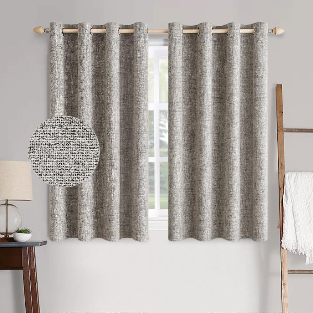 MIULEE 100% Blackout Linen Textured Curtains for Bedroom Solid Thermal Insulated Natural Beige Grommet Room Darkening Curtains & Drapes Luxury Decor for Living Room Nursery 62 x 96 Inch (2 Panels)