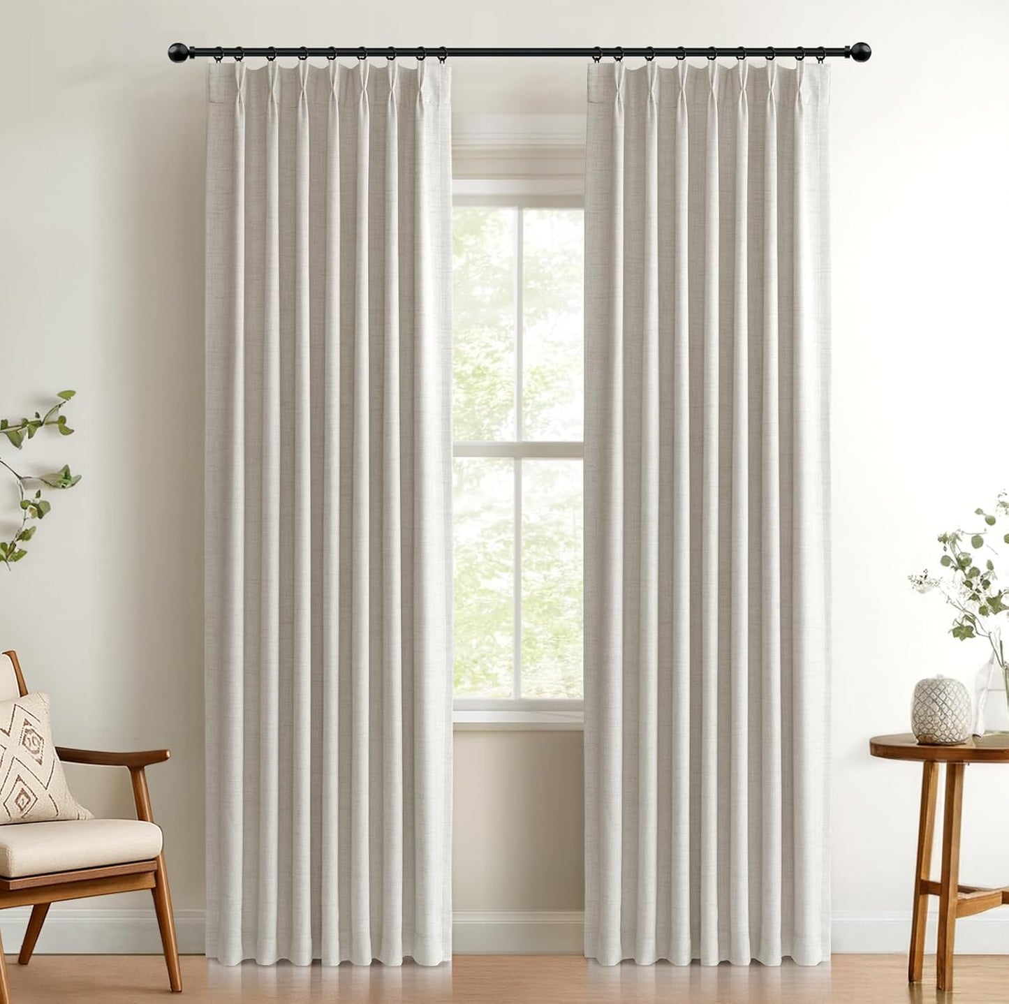 100% Blackout Shield Linen Look Textured Pinch Pleated Curtains Blackout Drapes 102 Inch Long 2 Panels Set, Faux Linen Blackout Curtains for Bedroom & Living Room, 40" W x 102" L, Oatmeal