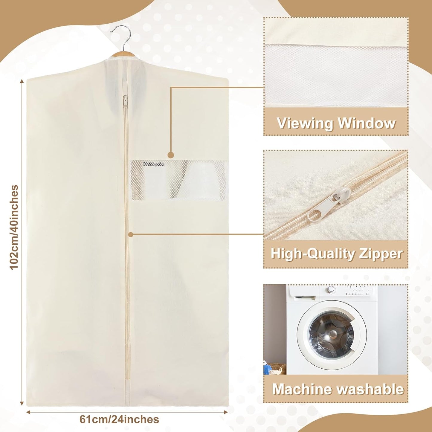 Aliceset 6 Pcs 24 x 40 Inches Cotton Garment Bags for Hanging Clothes, Canvas Suit Bags for Clothes Coats Jackets Shirts Closet Storage Travel Gusseted Hanging Garment Cover