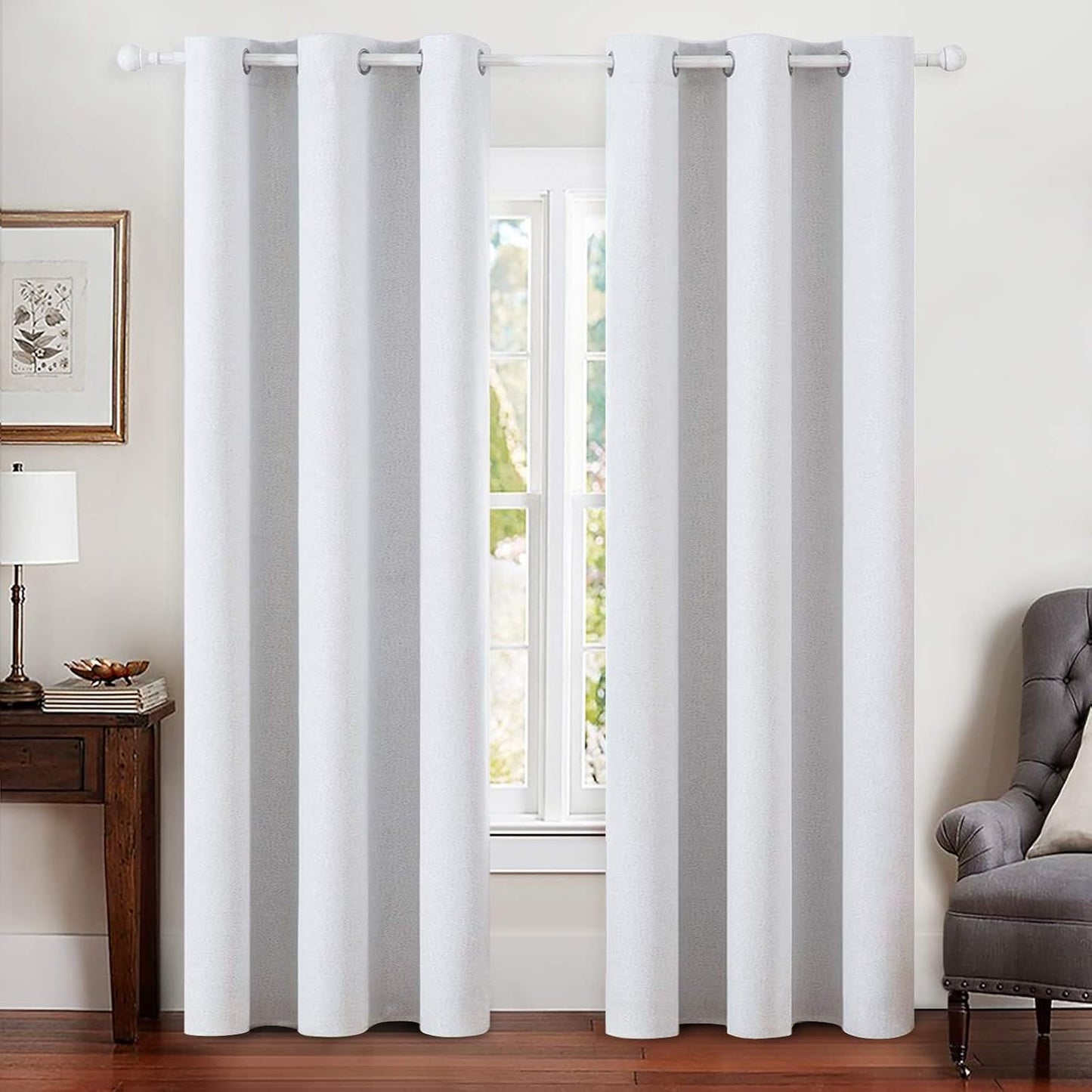 MIULEE 100% Blackout Linen Textured Curtains for Bedroom Solid Thermal Insulated Natural Beige Grommet Room Darkening Curtains & Drapes Luxury Decor for Living Room Nursery 62 x 96 Inch (2 Panels)