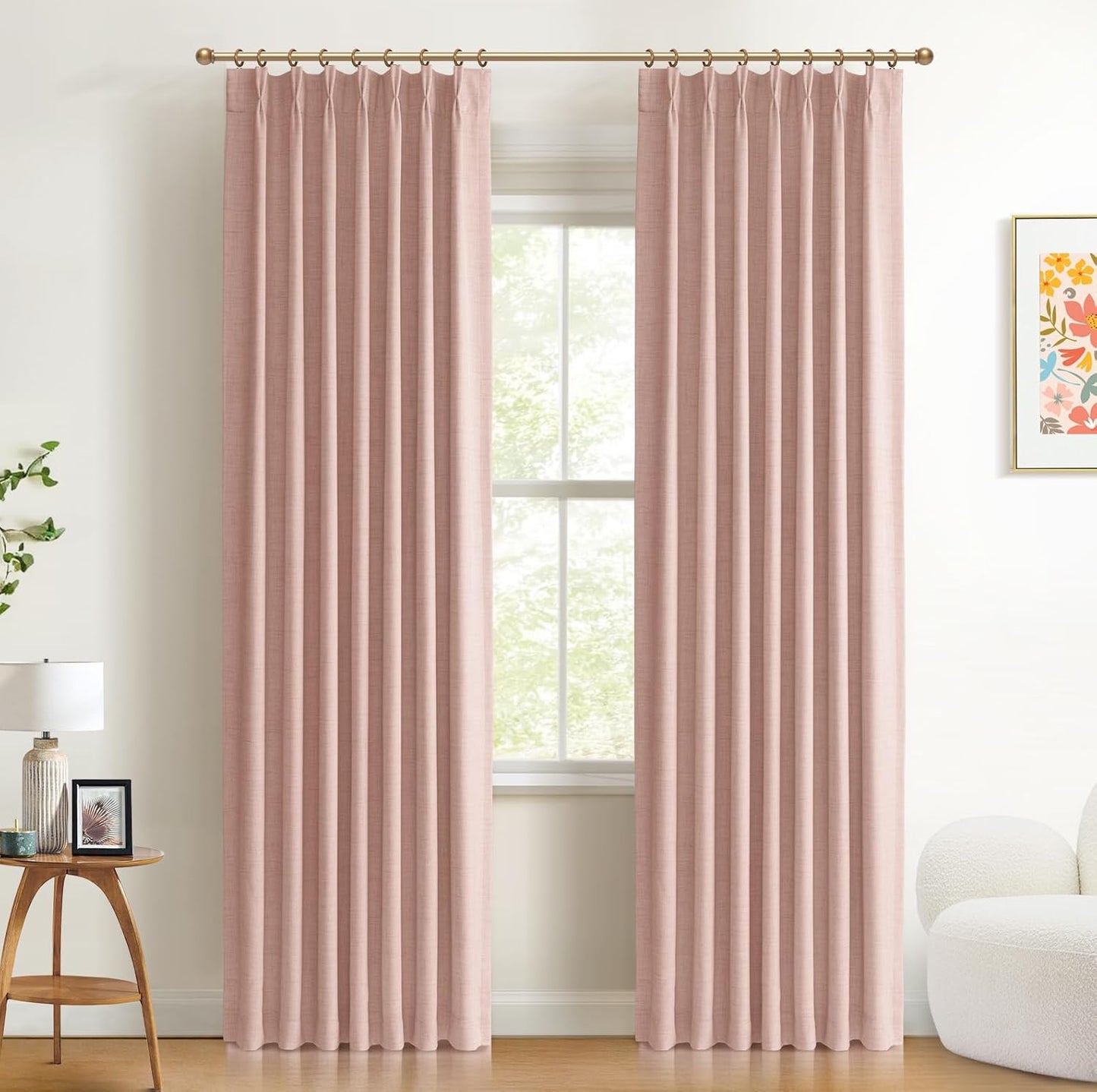 100% Blackout Shield Linen Look Textured Pinch Pleated Curtains Blackout Drapes 102 Inch Long 2 Panels Set, Faux Linen Blackout Curtains for Bedroom & Living Room, 40" W x 102" L, Oatmeal