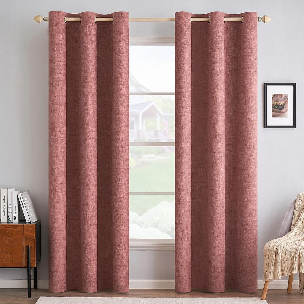 MIULEE 100% Blackout Linen Textured Curtains for Bedroom Solid Thermal Insulated Natural Beige Grommet Room Darkening Curtains & Drapes Luxury Decor for Living Room Nursery 62 x 96 Inch (2 Panels)