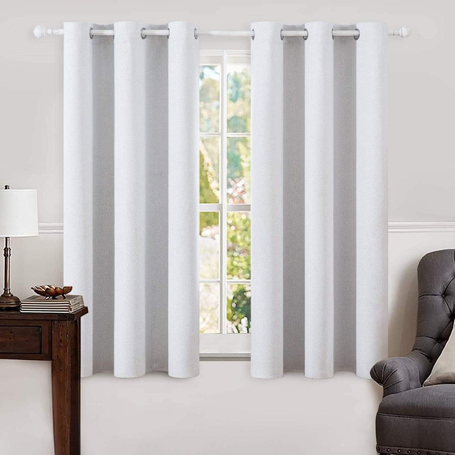 MIULEE 100% Blackout Linen Textured Curtains for Bedroom Solid Thermal Insulated Natural Beige Grommet Room Darkening Curtains & Drapes Luxury Decor for Living Room Nursery 62 x 96 Inch (2 Panels)