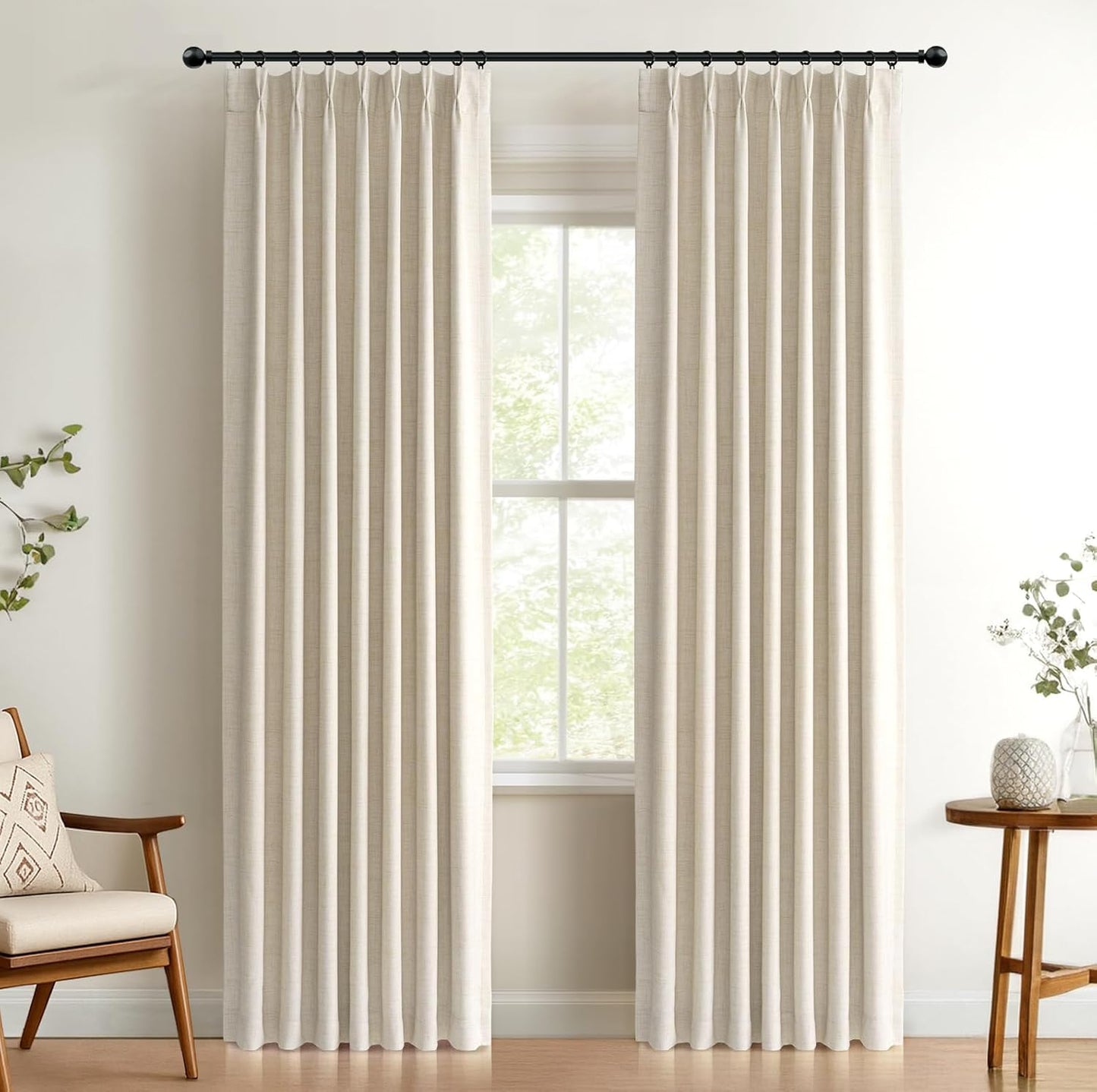 100% Blackout Shield Linen Look Textured Pinch Pleated Curtains Blackout Drapes 102 Inch Long 2 Panels Set, Faux Linen Blackout Curtains for Bedroom & Living Room, 40" W x 102" L, Oatmeal