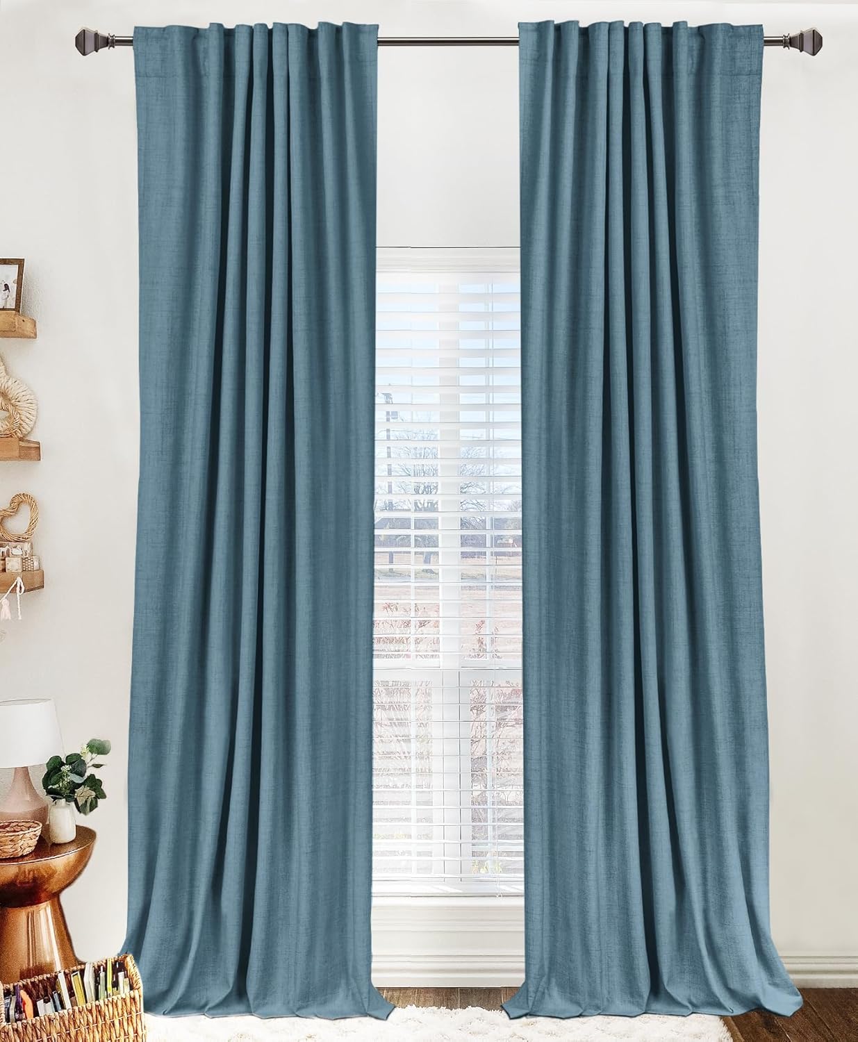 100% Blackout Shield Linen Blackout Curtains for Bedroom 120 Inches Long, Back Tab/Rod Pocket Living Room Drapes, Thermal Insulated Blackout Curtains 2 Panels Set, 50" W x 120" L, Faux Linen