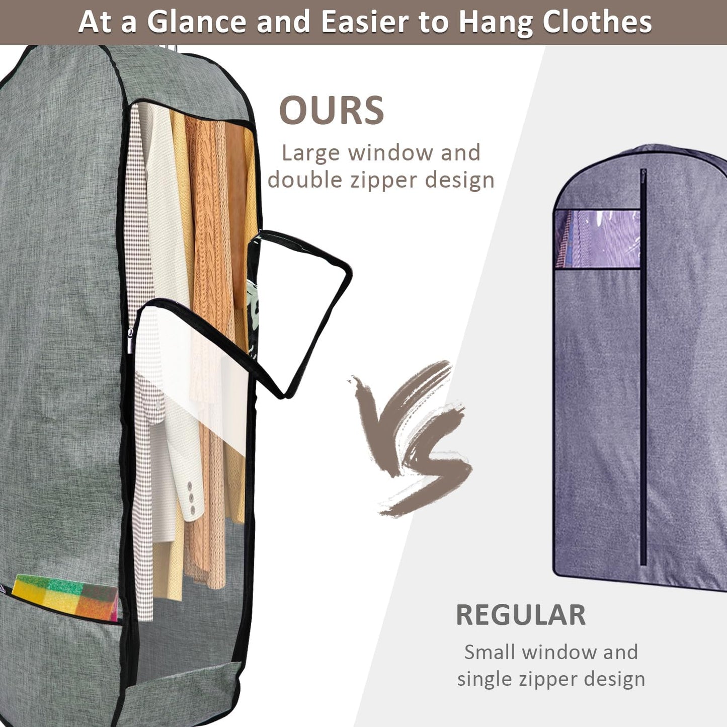 4PCS Garment Bags for Hanging Clothes,Chakera Large Breathable Garment Bag for Closet Storage with 10”Gusseted,Clear Clothing Storage Garment Cover for Dress Sweater with Double Zipper,Grey