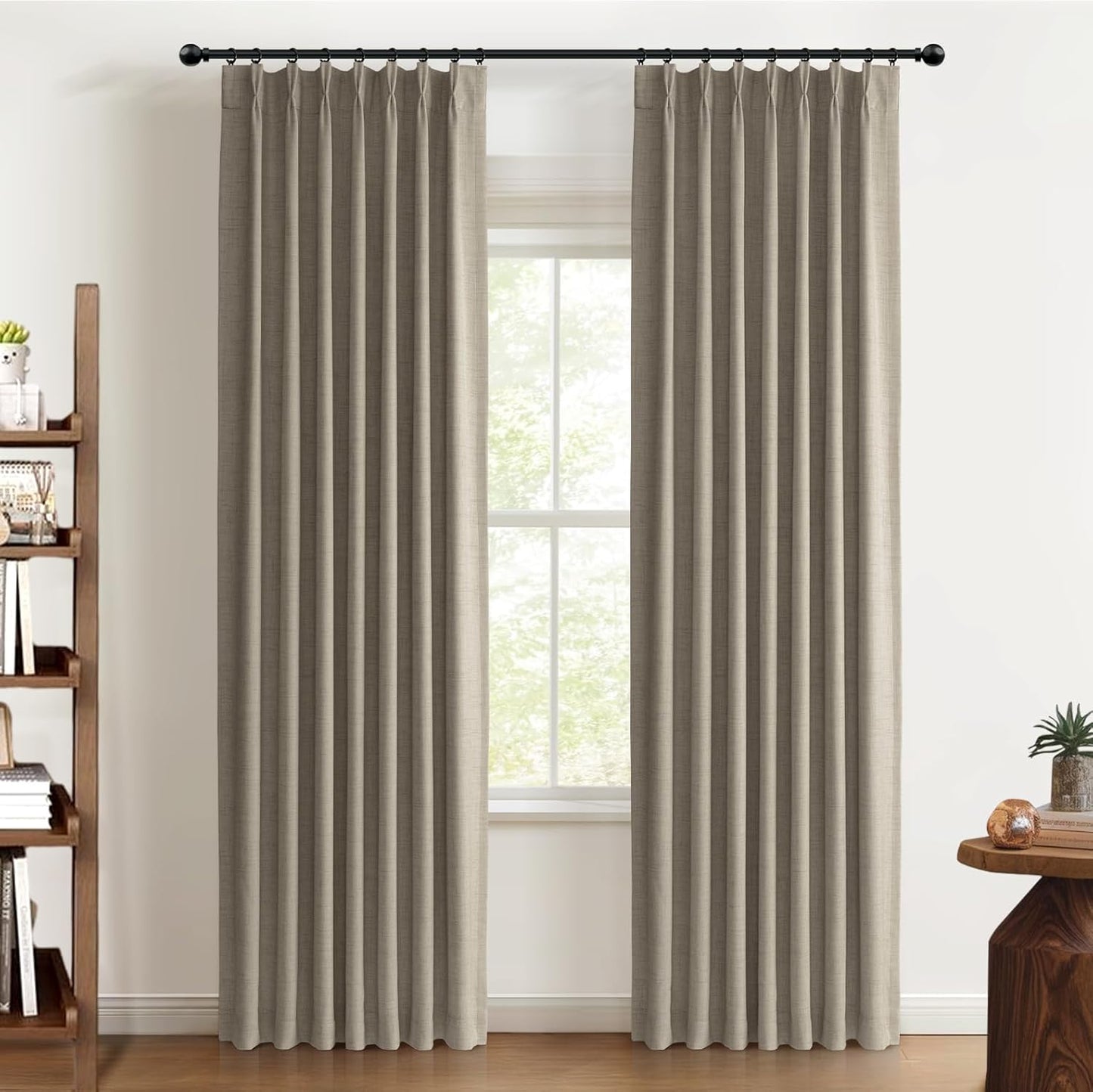 100% Blackout Shield Linen Look Textured Pinch Pleated Curtains Blackout Drapes 102 Inch Long 2 Panels Set, Faux Linen Blackout Curtains for Bedroom & Living Room, 40" W x 102" L, Oatmeal