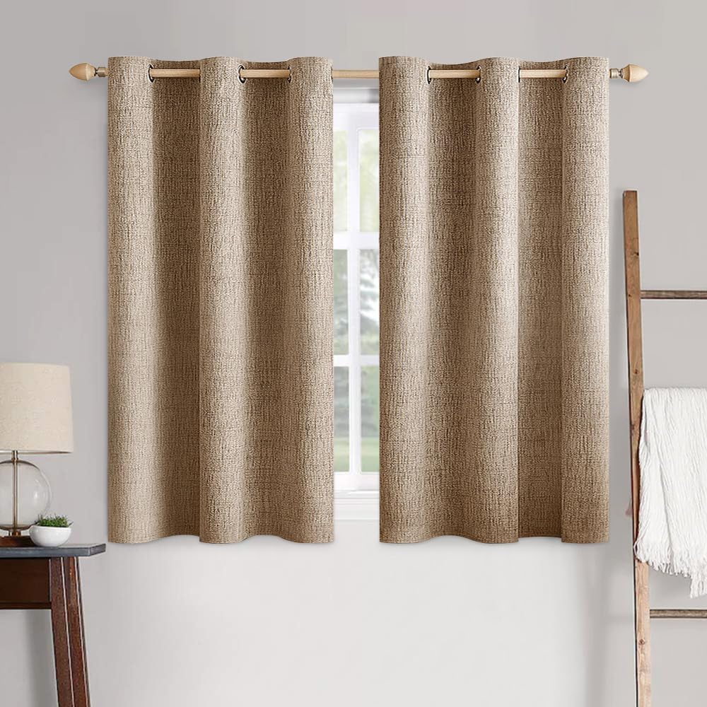 MIULEE 100% Blackout Linen Textured Curtains for Bedroom Solid Thermal Insulated Natural Beige Grommet Room Darkening Curtains & Drapes Luxury Decor for Living Room Nursery 62 x 96 Inch (2 Panels)