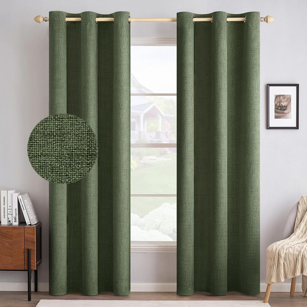 MIULEE 100% Blackout Linen Textured Curtains for Bedroom Solid Thermal Insulated Natural Beige Grommet Room Darkening Curtains & Drapes Luxury Decor for Living Room Nursery 62 x 96 Inch (2 Panels)