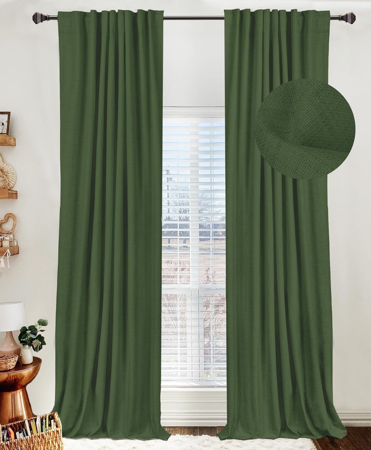 100% Blackout Shield Linen Blackout Curtains for Bedroom 120 Inches Long, Back Tab/Rod Pocket Living Room Drapes, Thermal Insulated Blackout Curtains 2 Panels Set, 50" W x 120" L, Faux Linen