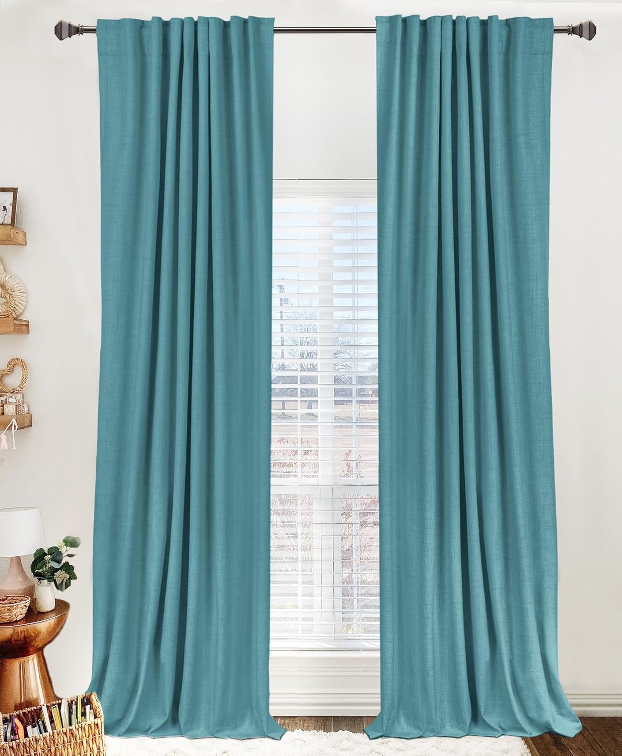 100% Blackout Shield Linen Blackout Curtains for Bedroom 120 Inches Long, Back Tab/Rod Pocket Living Room Drapes, Thermal Insulated Blackout Curtains 2 Panels Set, 50" W x 120" L, Faux Linen