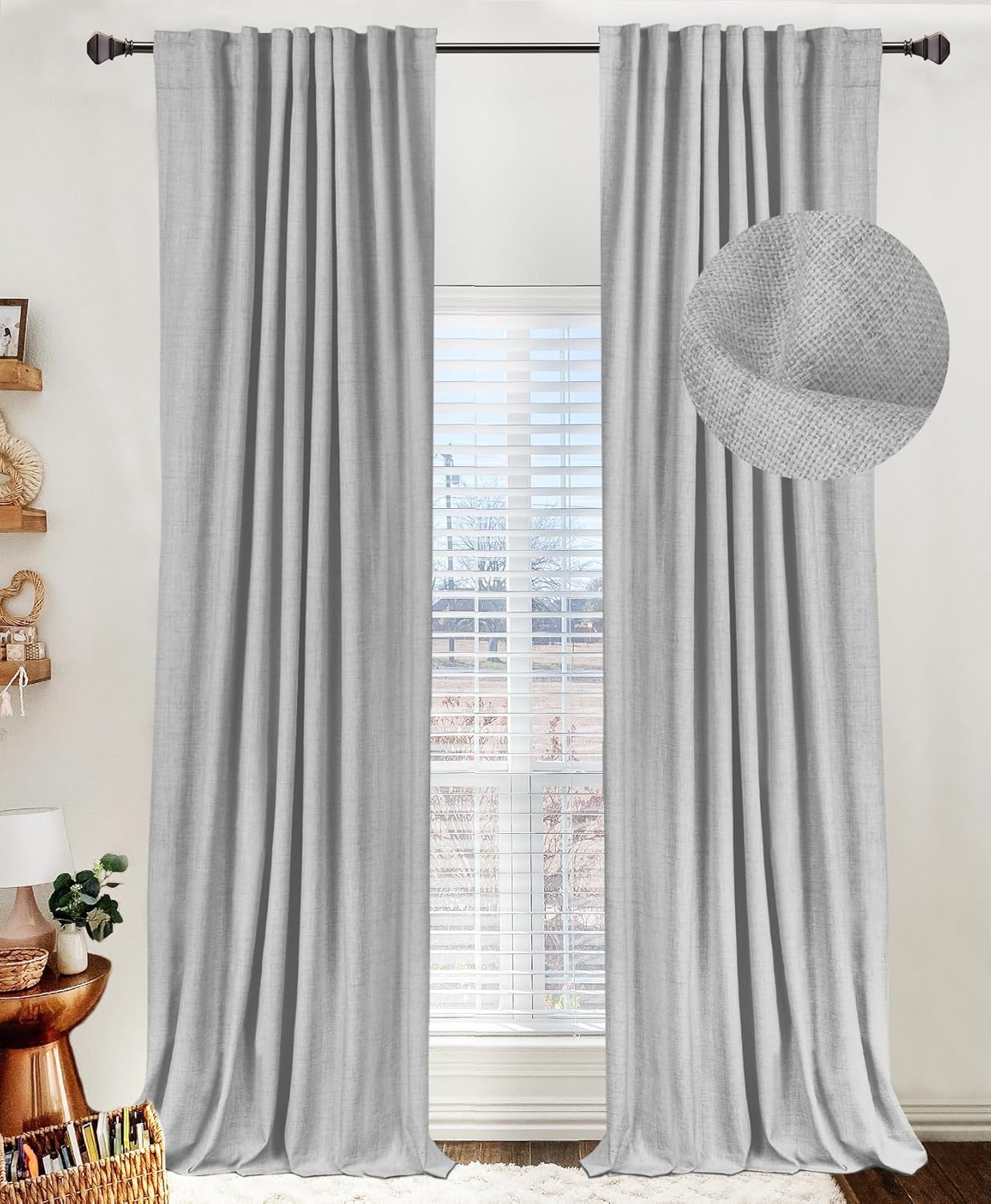 100% Blackout Shield Linen Blackout Curtains for Bedroom 120 Inches Long, Back Tab/Rod Pocket Living Room Drapes, Thermal Insulated Blackout Curtains 2 Panels Set, 50" W x 120" L, Faux Linen
