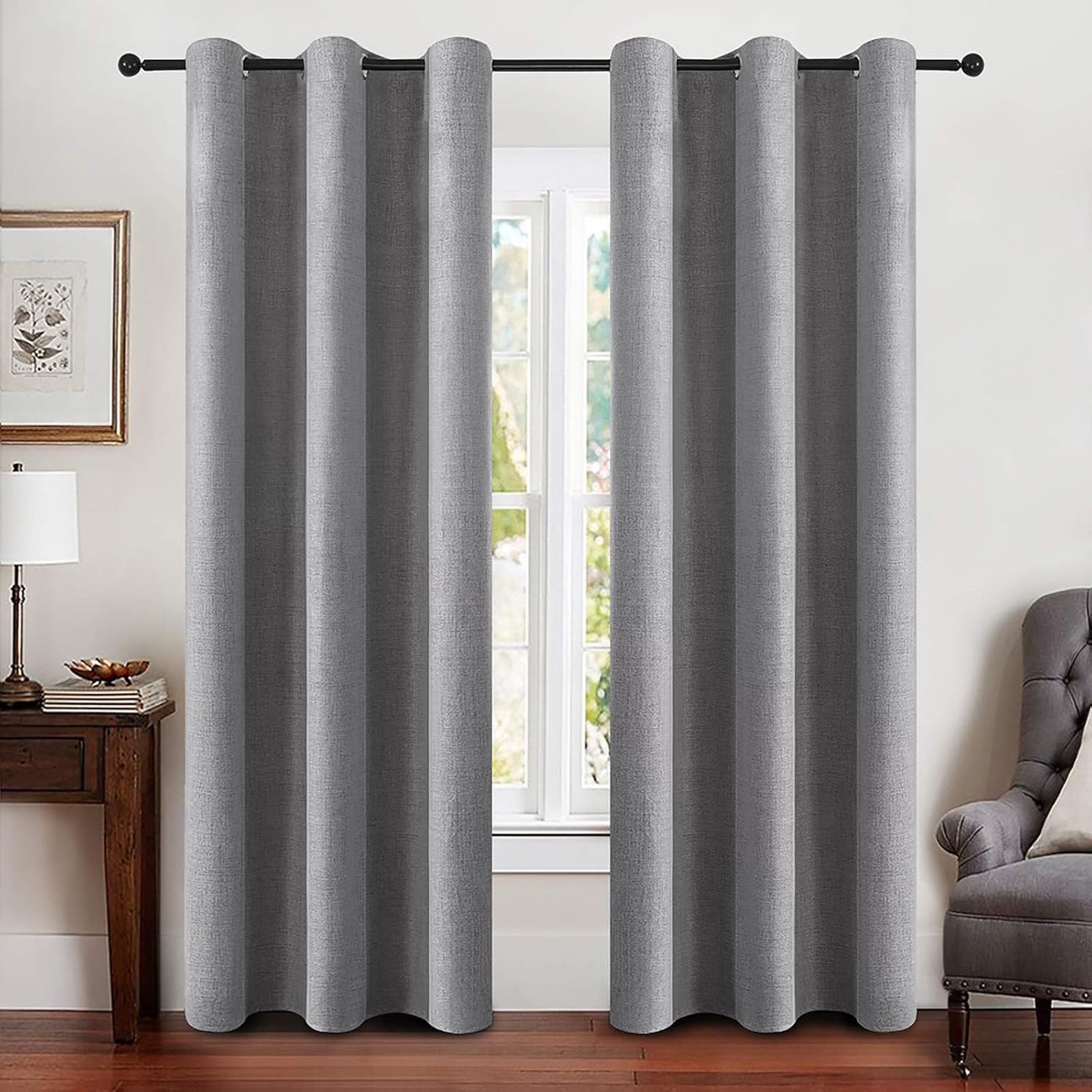 MIULEE 100% Blackout Linen Textured Curtains for Bedroom Solid Thermal Insulated Natural Beige Grommet Room Darkening Curtains & Drapes Luxury Decor for Living Room Nursery 62 x 96 Inch (2 Panels)
