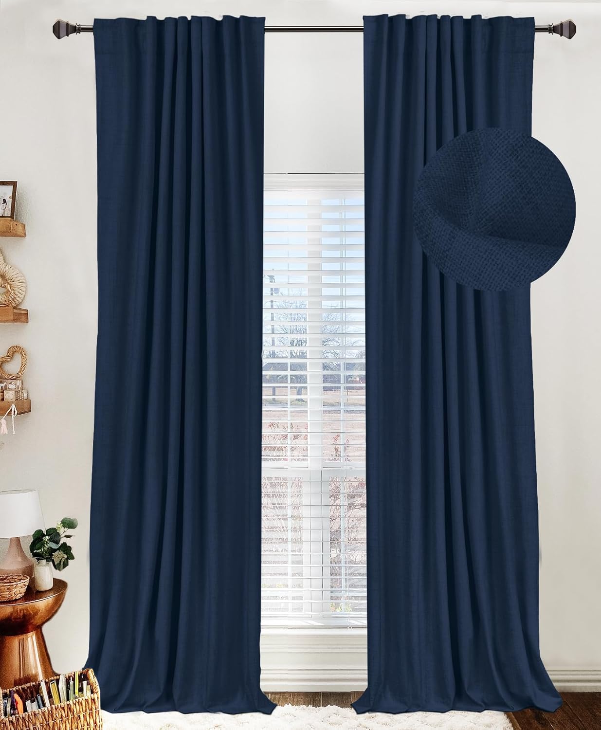 100% Blackout Shield Linen Blackout Curtains for Bedroom 120 Inches Long, Back Tab/Rod Pocket Living Room Drapes, Thermal Insulated Blackout Curtains 2 Panels Set, 50" W x 120" L, Faux Linen
