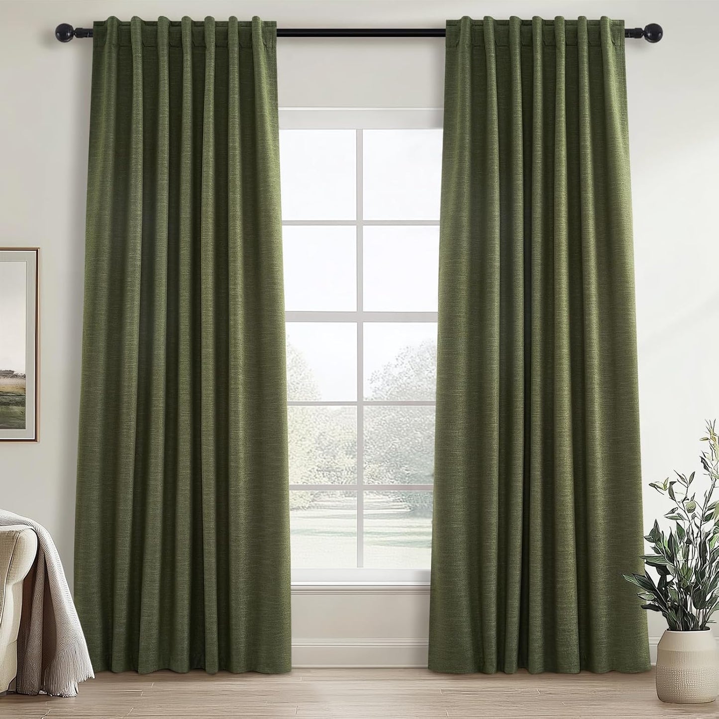 Topfinel Linen Blackout Curtains 96 Inch Long, Light Blocking Rustic Neutral Thermal Insulated Brown Natural Linen Cabin Back Tab Viral Drapery Drapes with Hooks Rings 2 Panel Sets, Brown Tan 8 FT