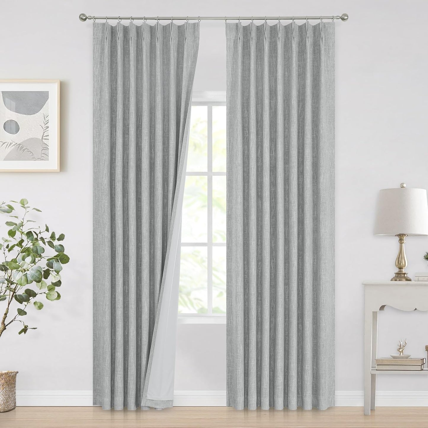 Vision Home Natural Full Blackout Curtains Linen Blended Darkening Window Curtains 84 inch for Living Room Bedroom Thermal Insulated Pinch Pleat Drapes with Hooks 2 Panel 40"Wx84"L