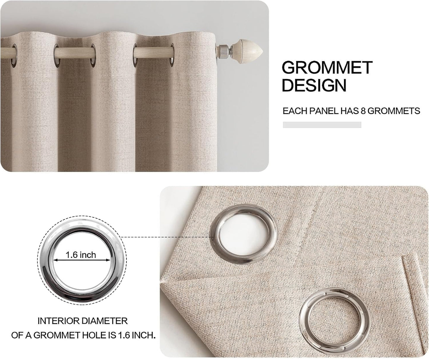 MIULEE 100% Blackout Linen Textured Curtains for Bedroom Solid Thermal Insulated Natural Beige Grommet Room Darkening Curtains & Drapes Luxury Decor for Living Room Nursery 62 x 96 Inch (2 Panels)